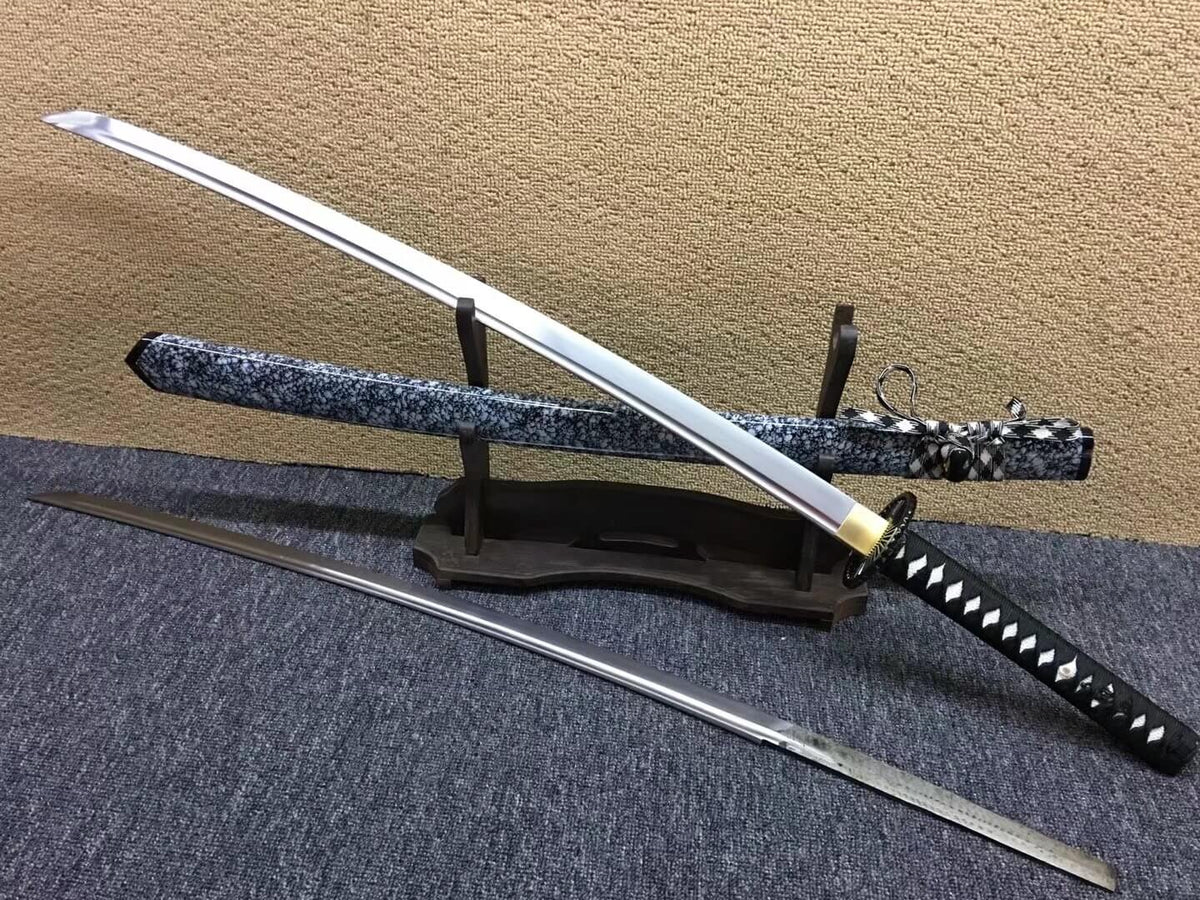 Katana,Medium carbon steel bade,Snowflake black paint scabbard,Alloy fittings - Chinese sword shop