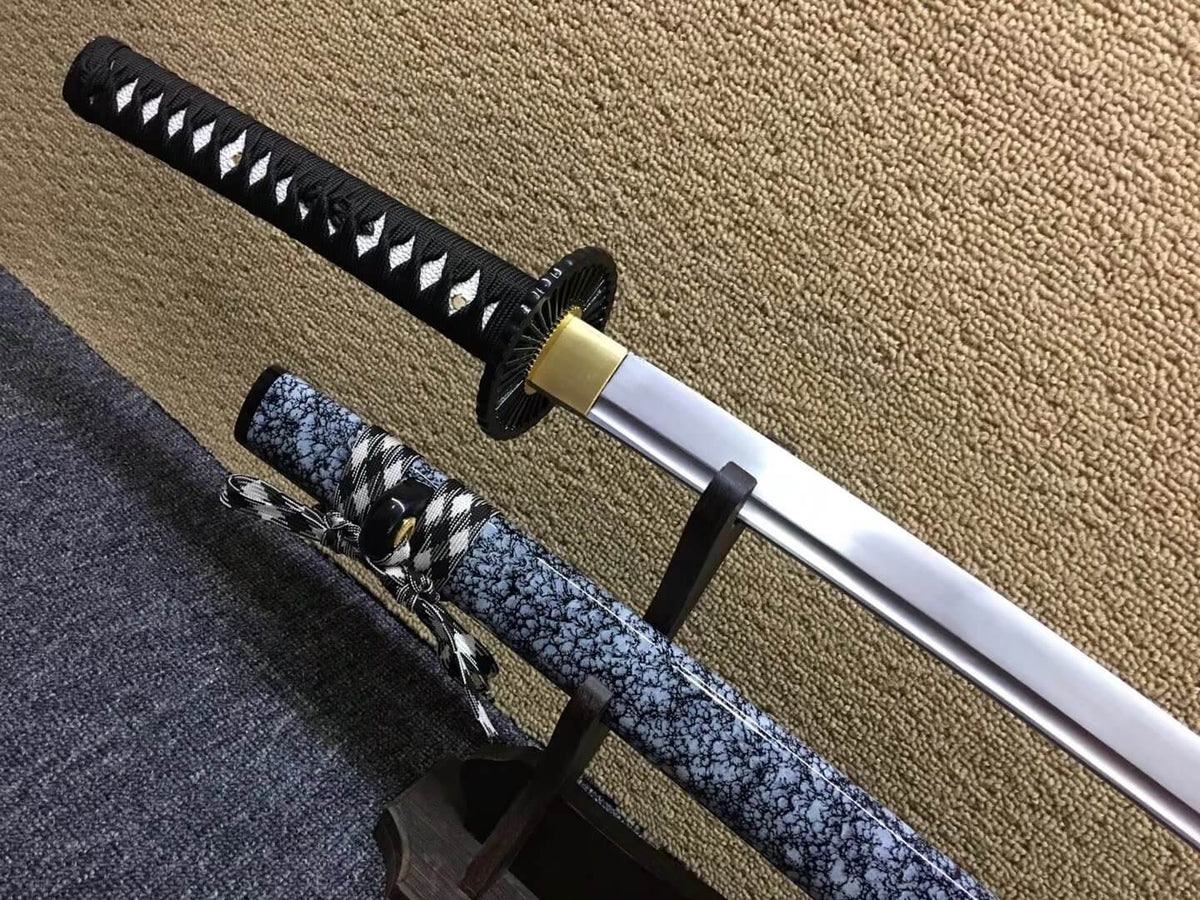 Katana,Medium carbon steel bade,Snowflake black paint scabbard,Alloy fittings - Chinese sword shop