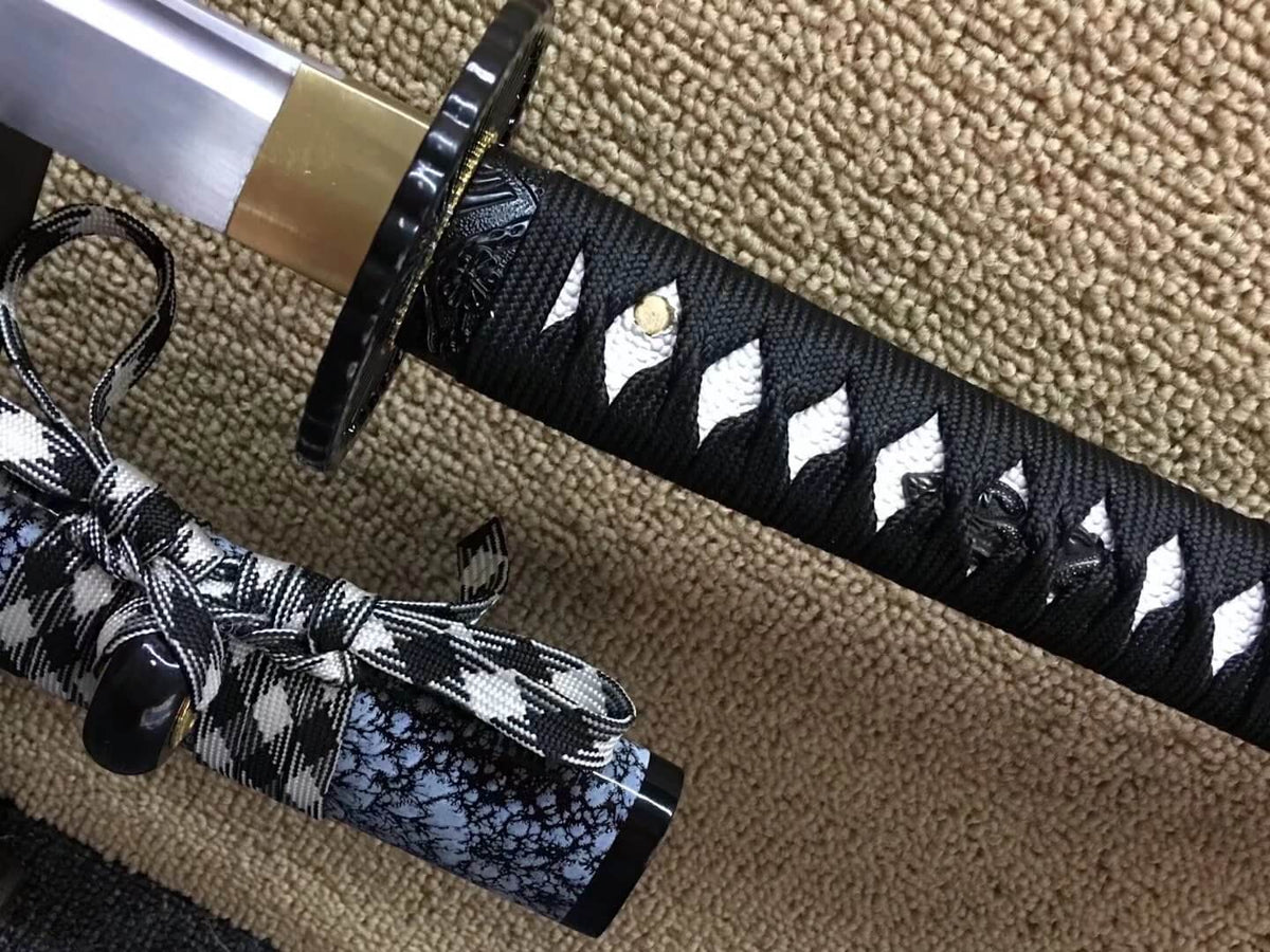Katana,Medium carbon steel bade,Snowflake black paint scabbard,Alloy fittings - Chinese sword shop