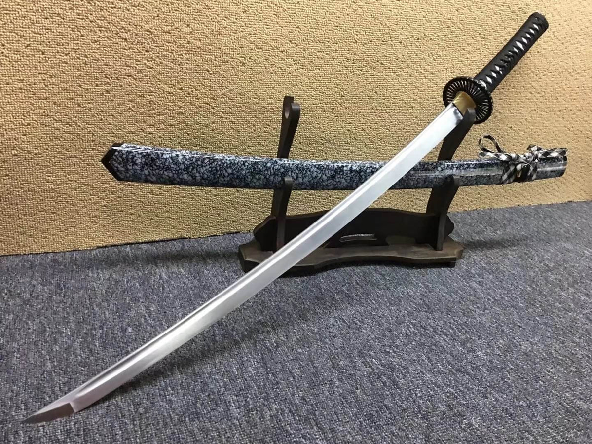Katana,Medium carbon steel bade,Snowflake black paint scabbard,Alloy fittings - Chinese sword shop