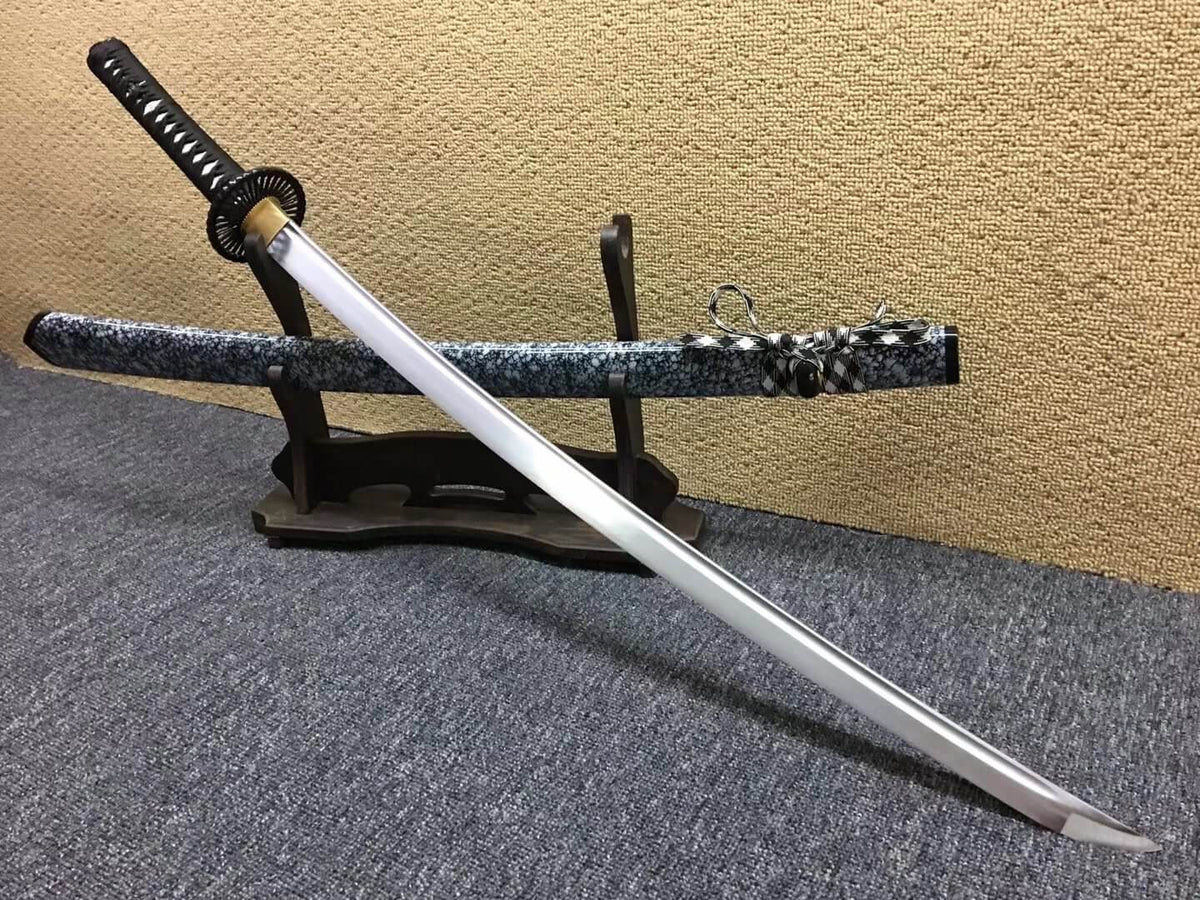 Katana,Medium carbon steel bade,Snowflake black paint scabbard,Alloy fittings - Chinese sword shop