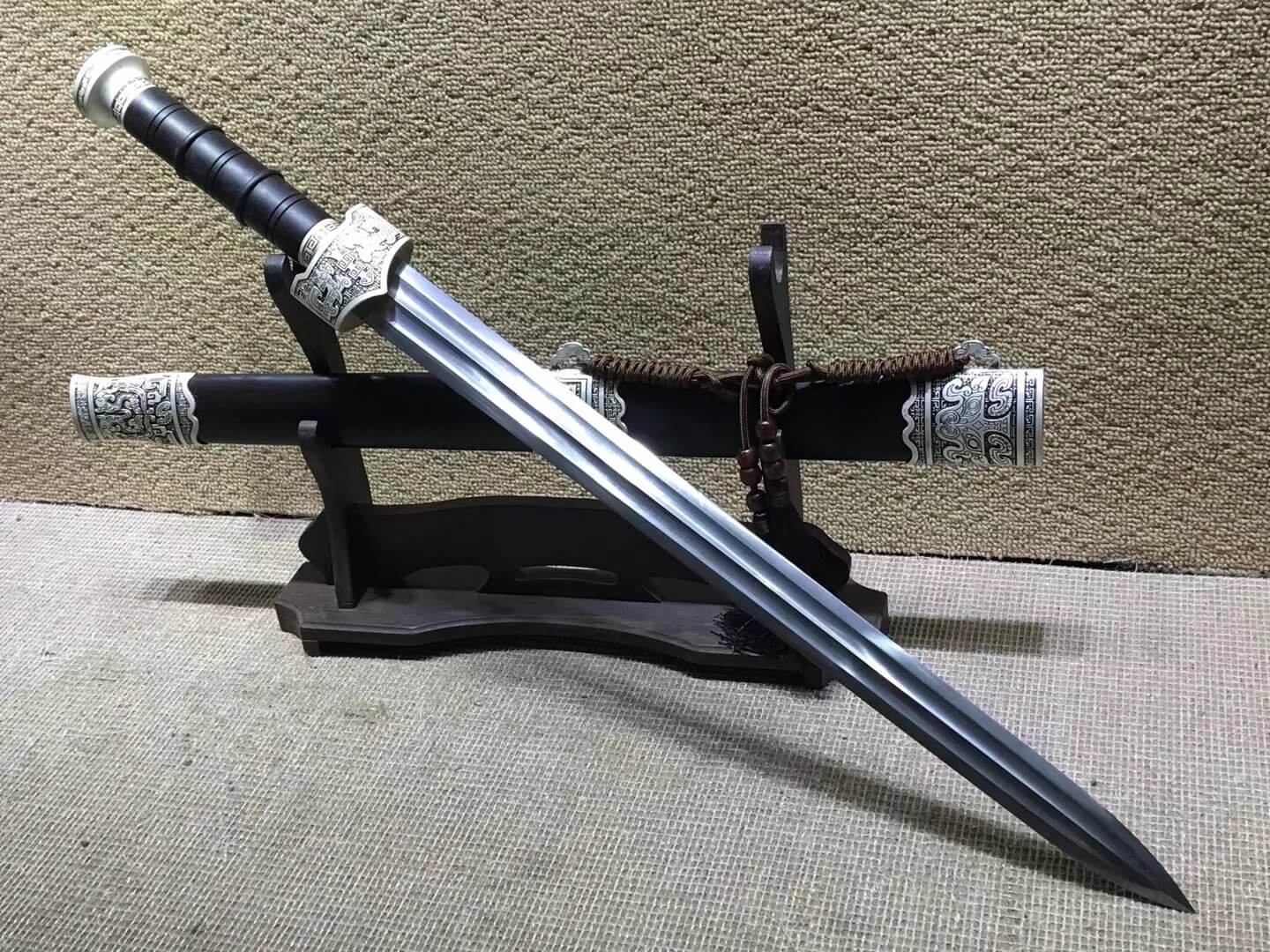 Yuewang sword,Damascus steel blade,Black scabbard,Alloy fittings,Length 32" - Chinese sword shop