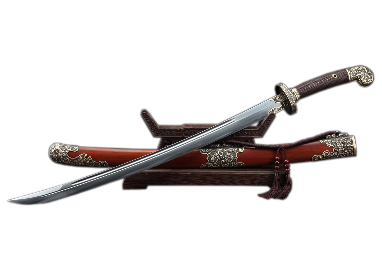 Qing dao sword,Damascus steel blade,MAHOGANY,Black brass fittings - Chinese sword shop