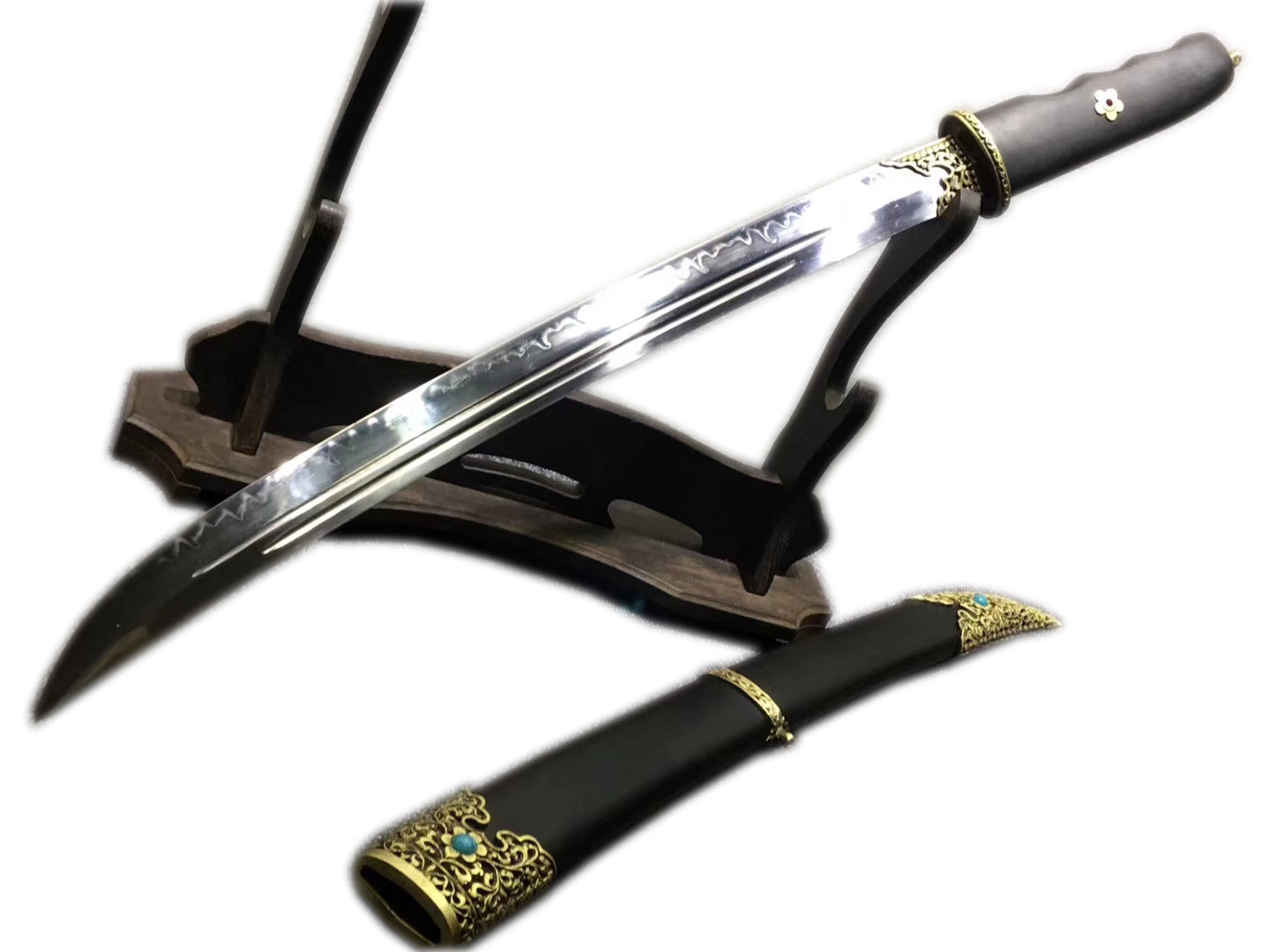 Persian knife,Sabre,High carbon steel burn blade,Ebony,Brass - Chinese sword shop