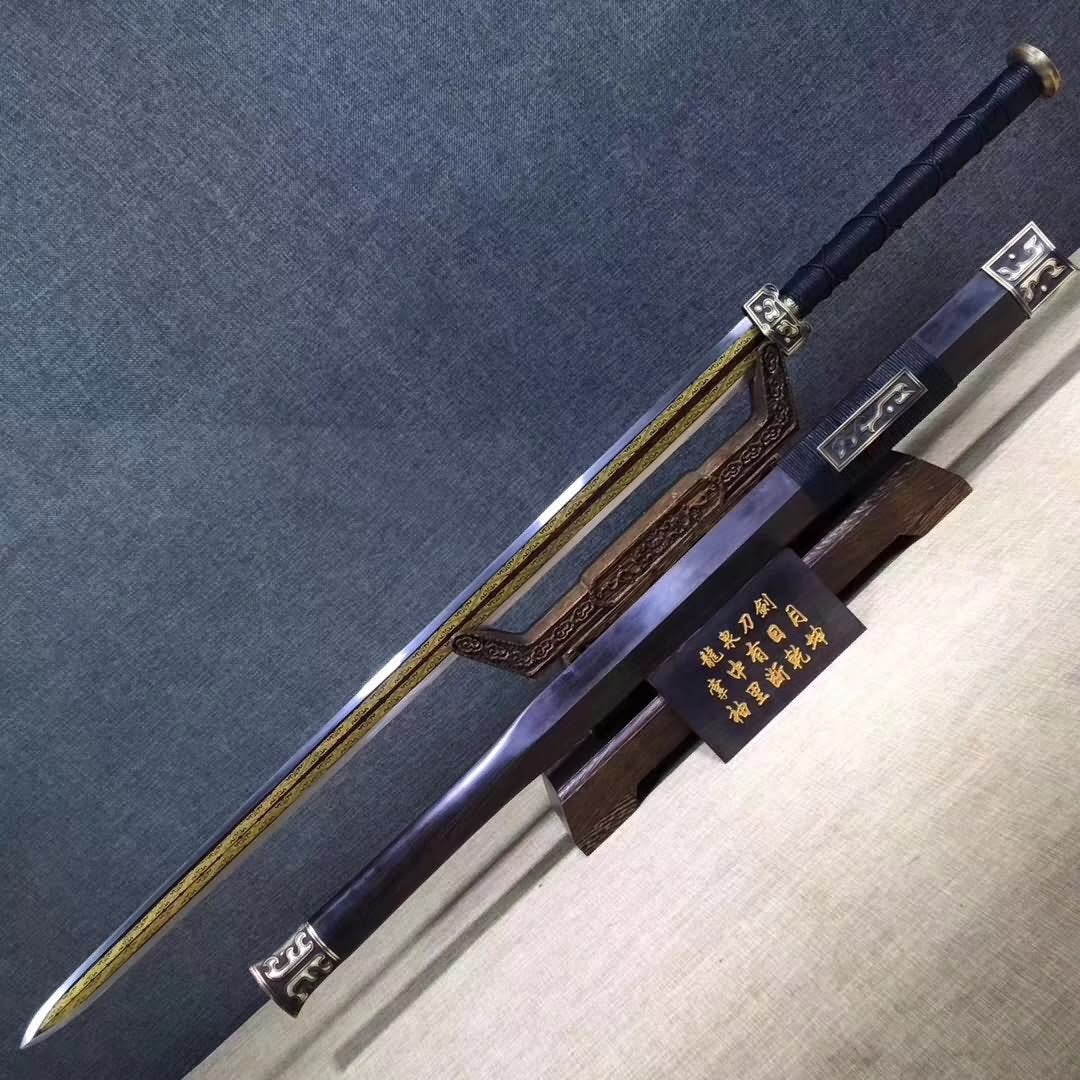Han sword,Damascus Steel etch blade,Black wood,Brass - Chinese sword shop