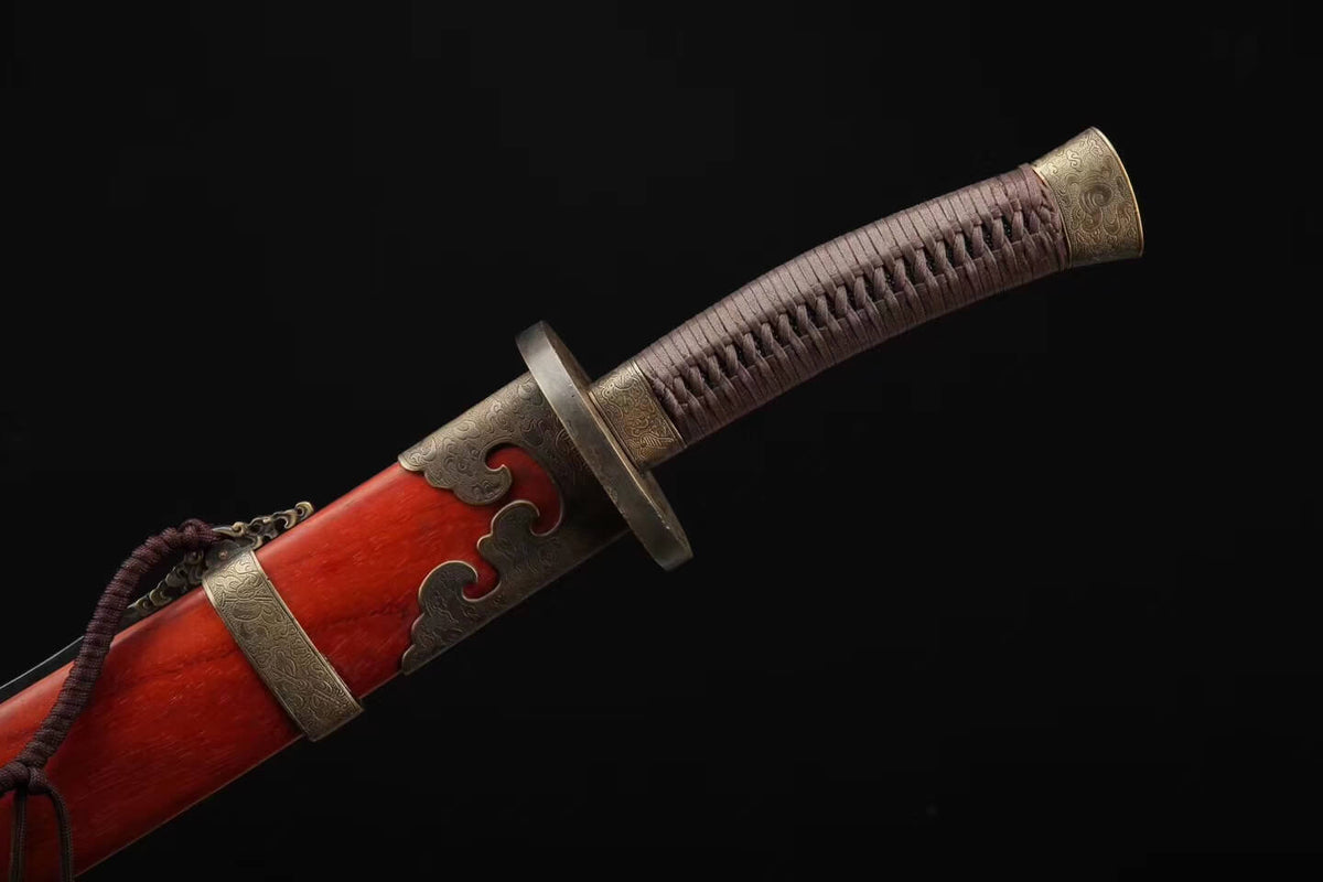 Broadsword,Damascus steel blade,Rosewood scabbard,Brass&Handmade art - Chinese sword shop