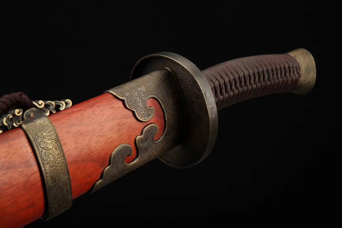 Broadsword,Damascus steel blade,Rosewood scabbard,Brass&Handmade art - Chinese sword shop
