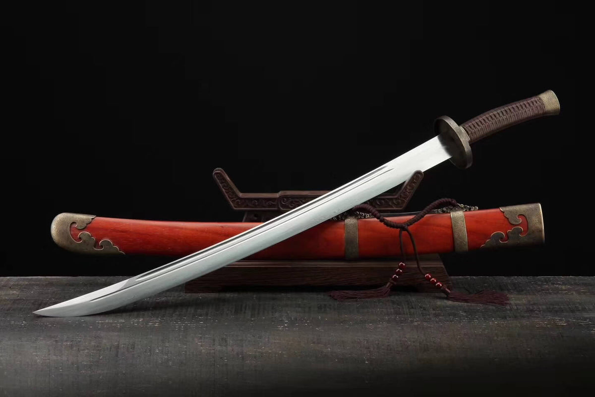 Broadsword,Damascus steel blade,Rosewood scabbard,Brass&Handmade art - Chinese sword shop