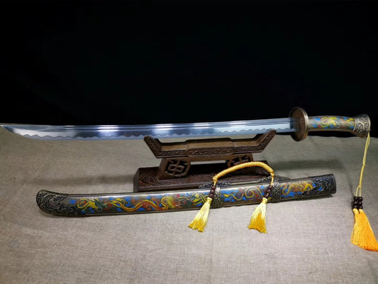 Brass scabbard,Qing dao,Handmade Damascus steel blade&handmade art - Chinese sword shop