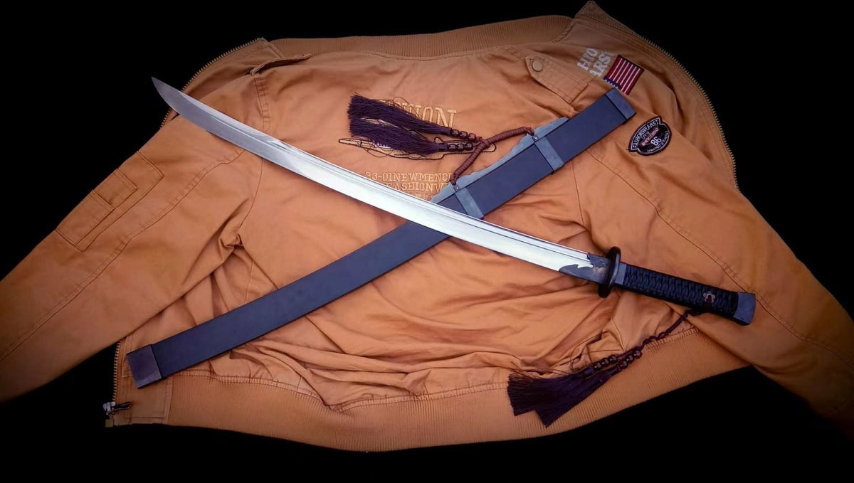 Qing dao sword,Damascus steel turn blade,Iron fittings,Full tang - Chinese sword shop