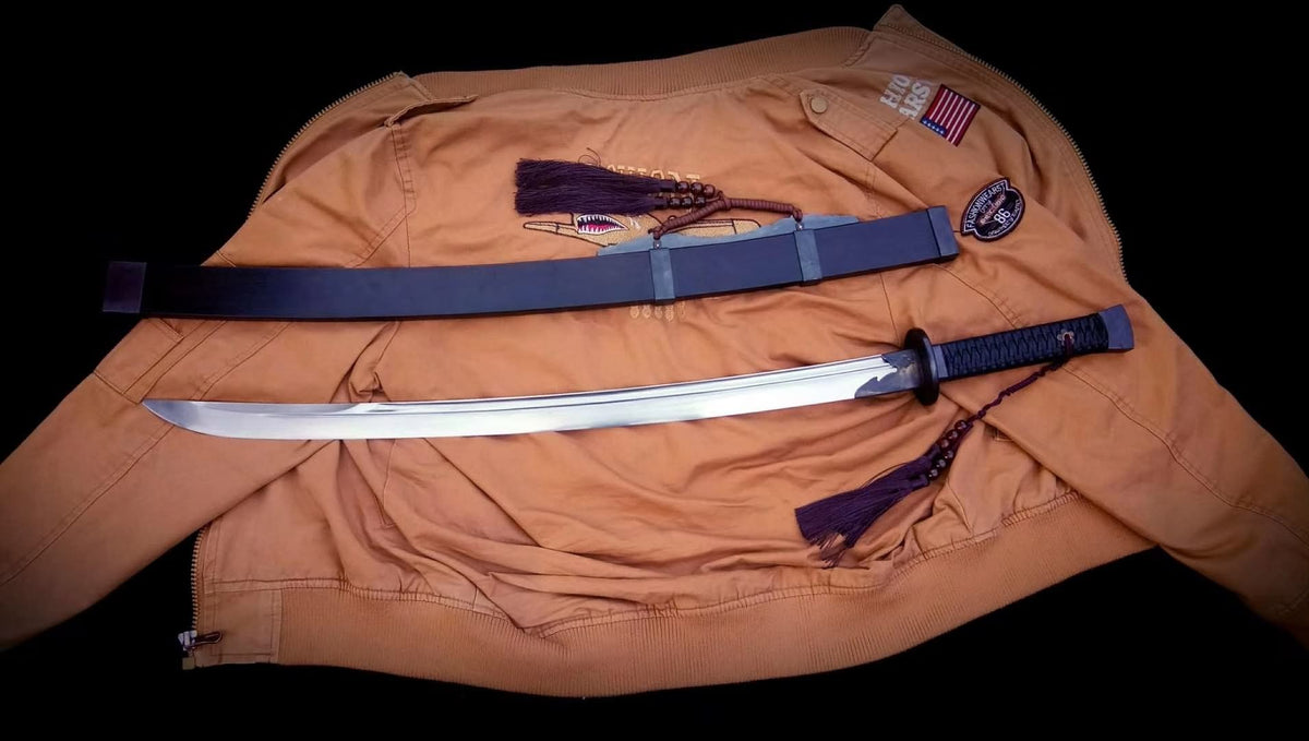 Qing dao sword,Damascus steel turn blade,Iron fittings,Full tang - Chinese sword shop