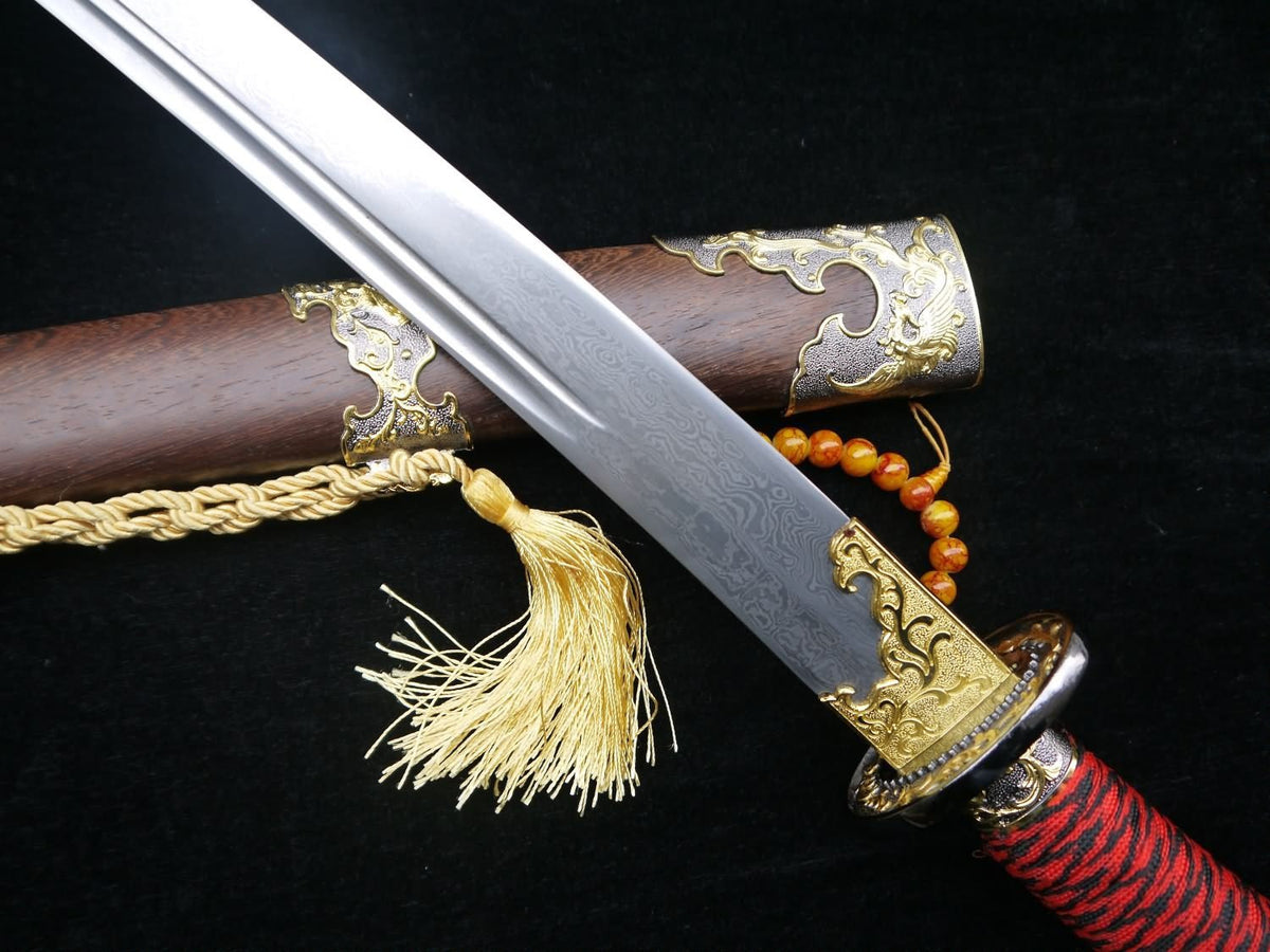 Broadsword/Damascus steel blade/Rosewood scabbard/Alloy fittings/Length 38" - Chinese sword shop