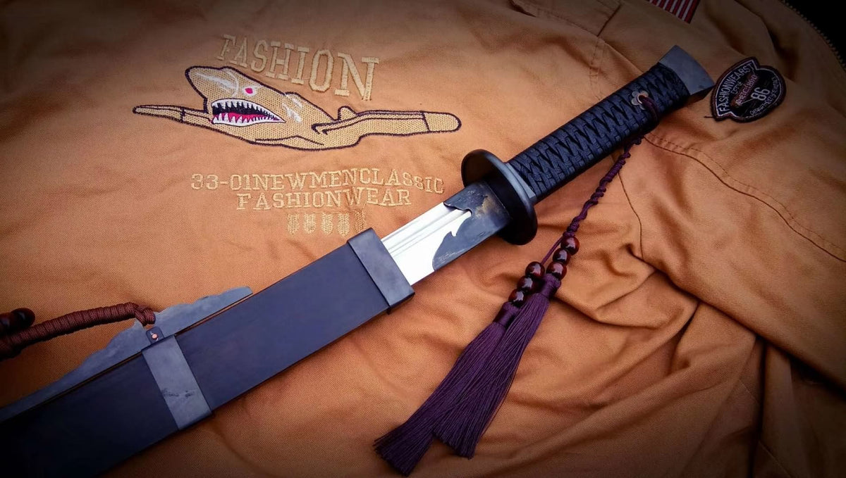 Qing dao sword,Damascus steel turn blade,Iron fittings,Full tang - Chinese sword shop