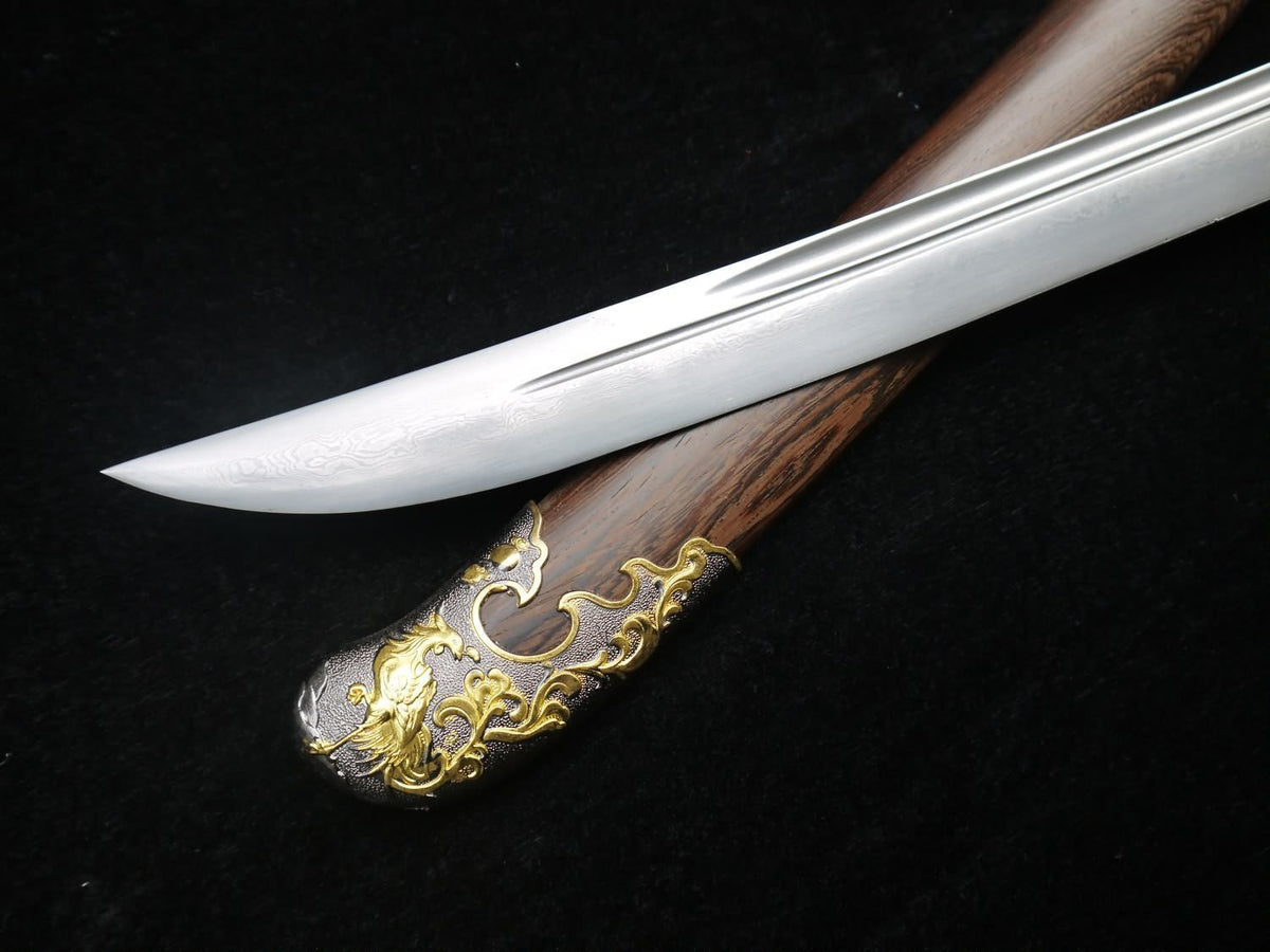 Broadsword/Damascus steel blade/Rosewood scabbard/Alloy fittings/Length 38" - Chinese sword shop