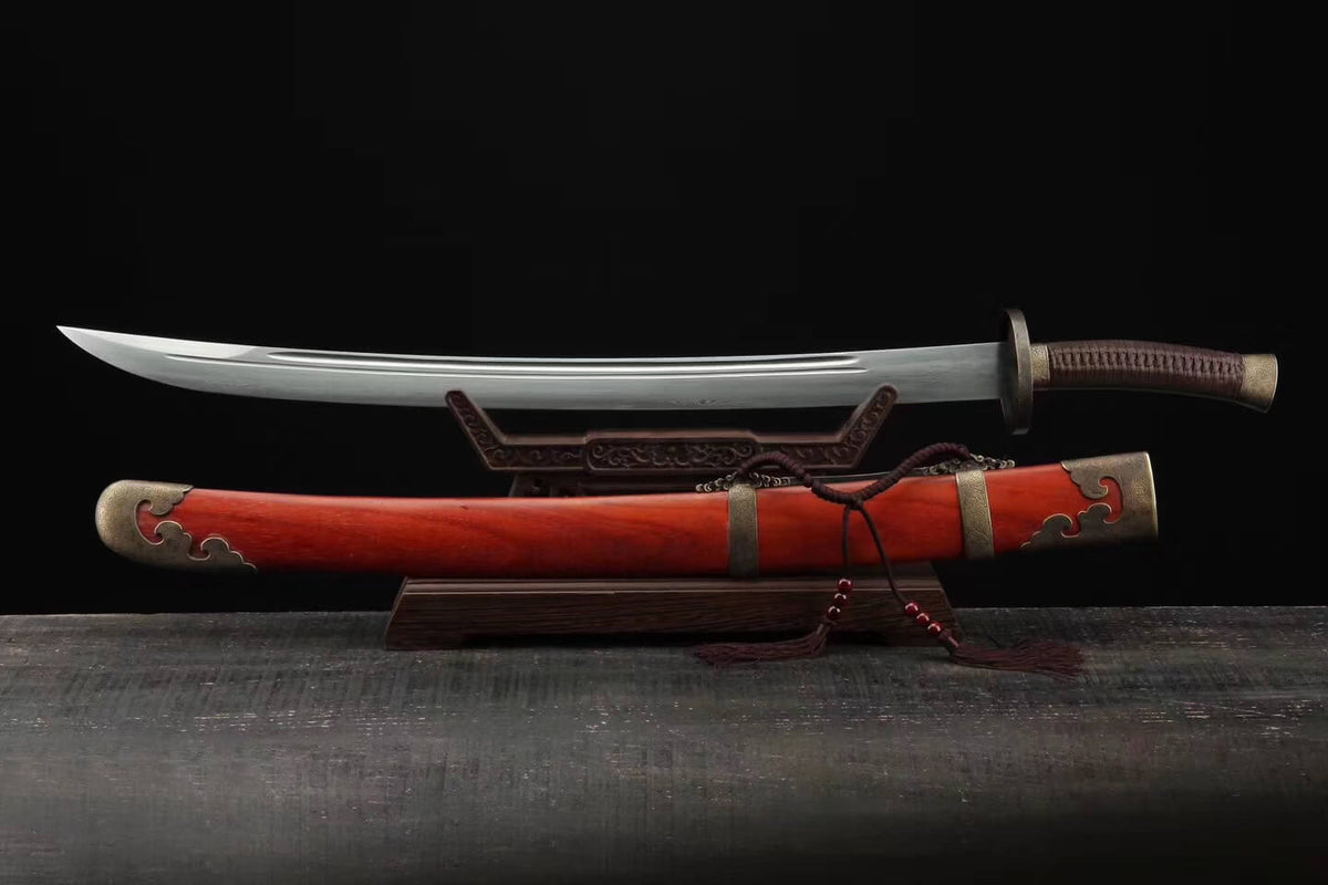 Broadsword,Damascus steel blade,Rosewood scabbard,Brass&Handmade art - Chinese sword shop