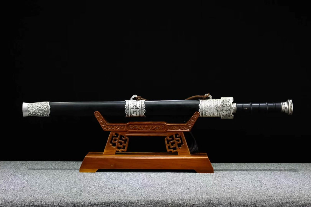 Zhaoyun sword,Folded steel octahedral blade,Black scabbard,Alloy fittings - Chinese sword shop