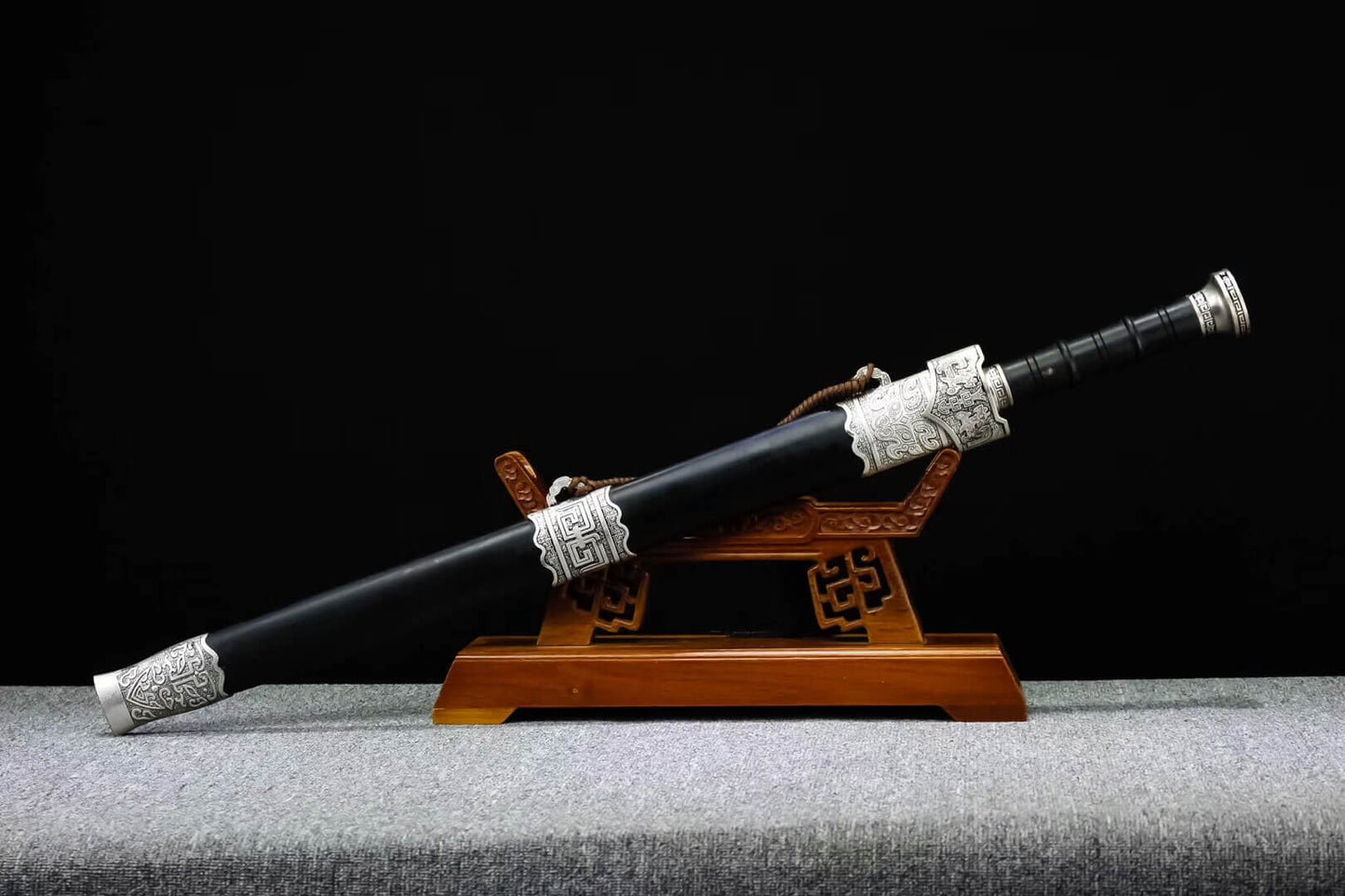 Zhaoyun sword,Folded steel octahedral blade,Black scabbard,Alloy fittings - Chinese sword shop