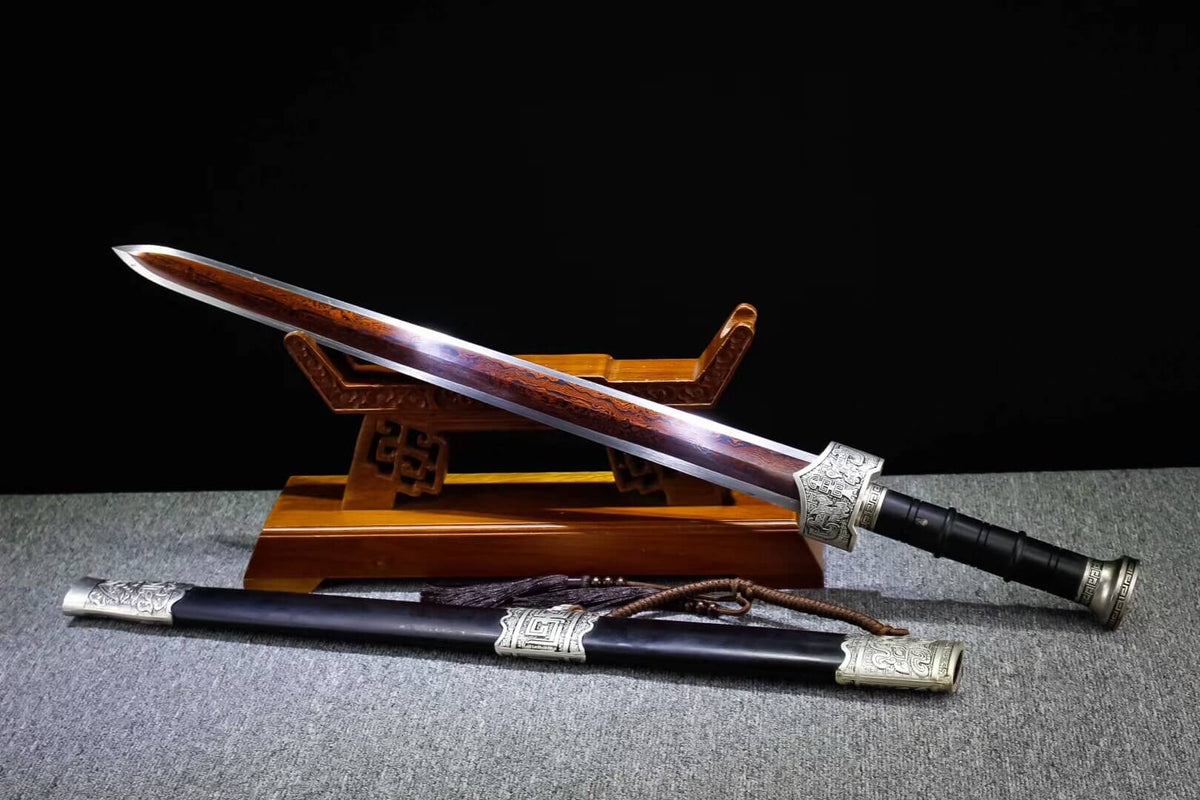 Zhaoyun sword,Folded steel octahedral blade,Black scabbard,Alloy fittings - Chinese sword shop