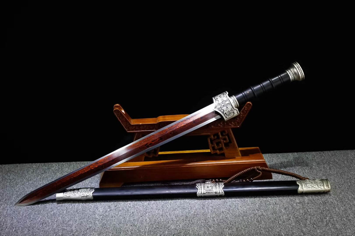 Zhaoyun sword,Folded steel octahedral blade,Black scabbard,Alloy fittings - Chinese sword shop
