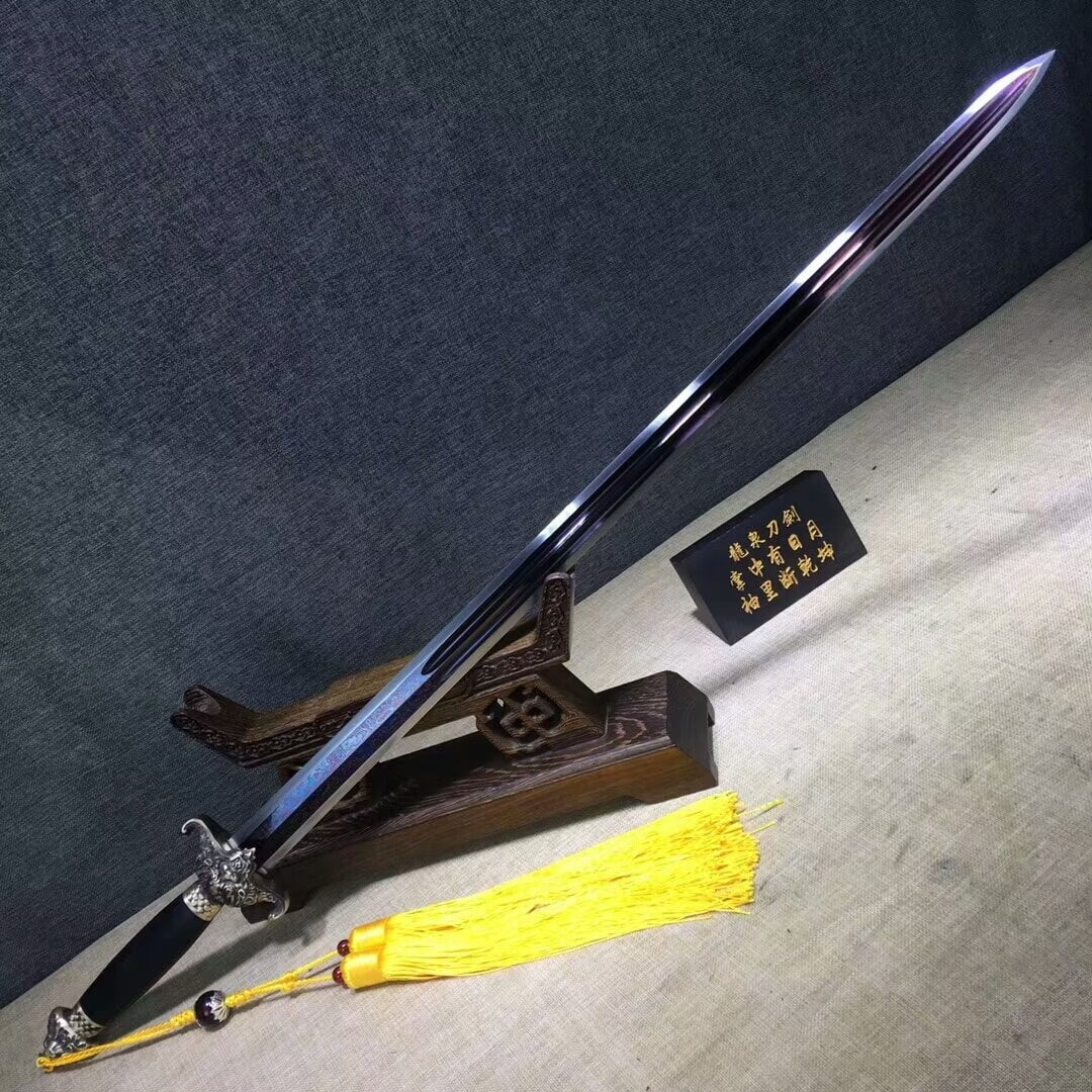 Dragon sword,Damascus steel red blade,Brass fittings,Black wood - Chinese sword shop