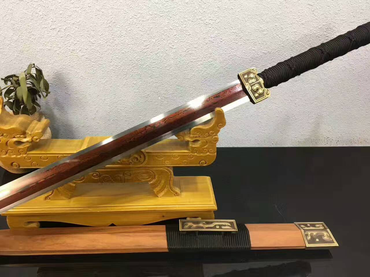 Dragon han sword,Folding steel blade,Acid wooden scabbard/Brass fittings - Chinese sword shop