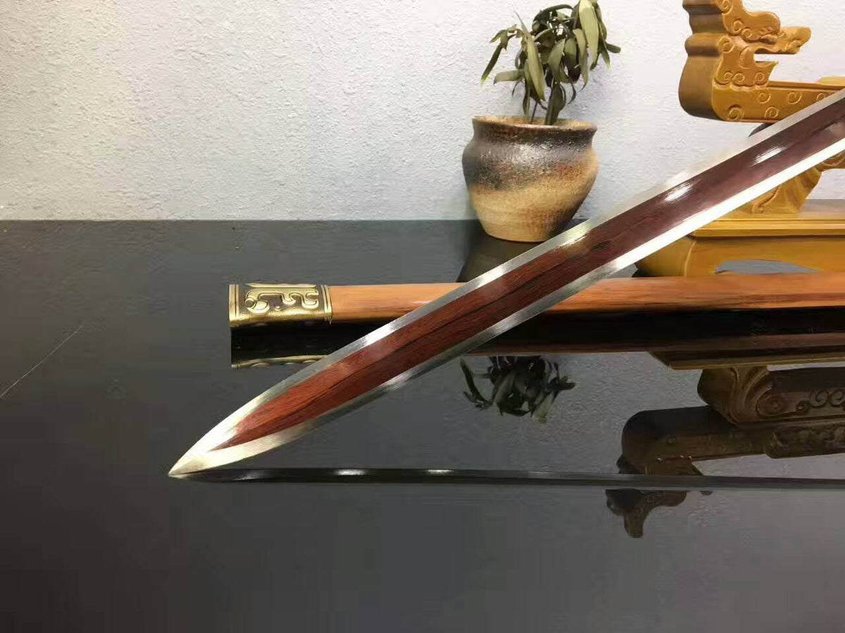 Dragon han sword,Folding steel blade,Acid wooden scabbard/Brass fittings - Chinese sword shop