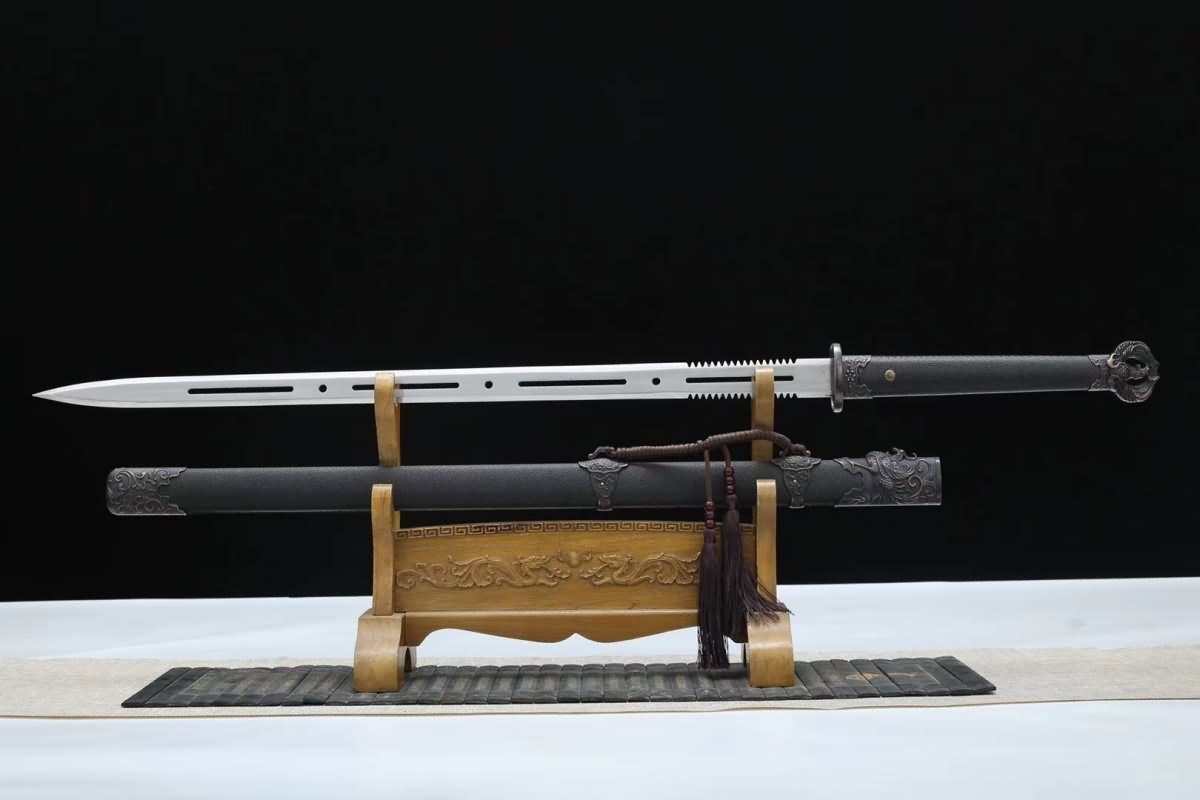 Han jian Sword Real(Forged High Carbon Steel Blades,Black Scabbard) Practical,Chinese Sword