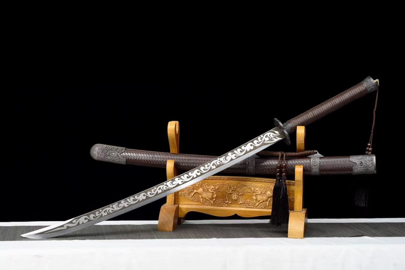 Qing Sword High Carbon Steel Blade,Brown PU Scabbard,Alloy Fittings,LOONGSWORD