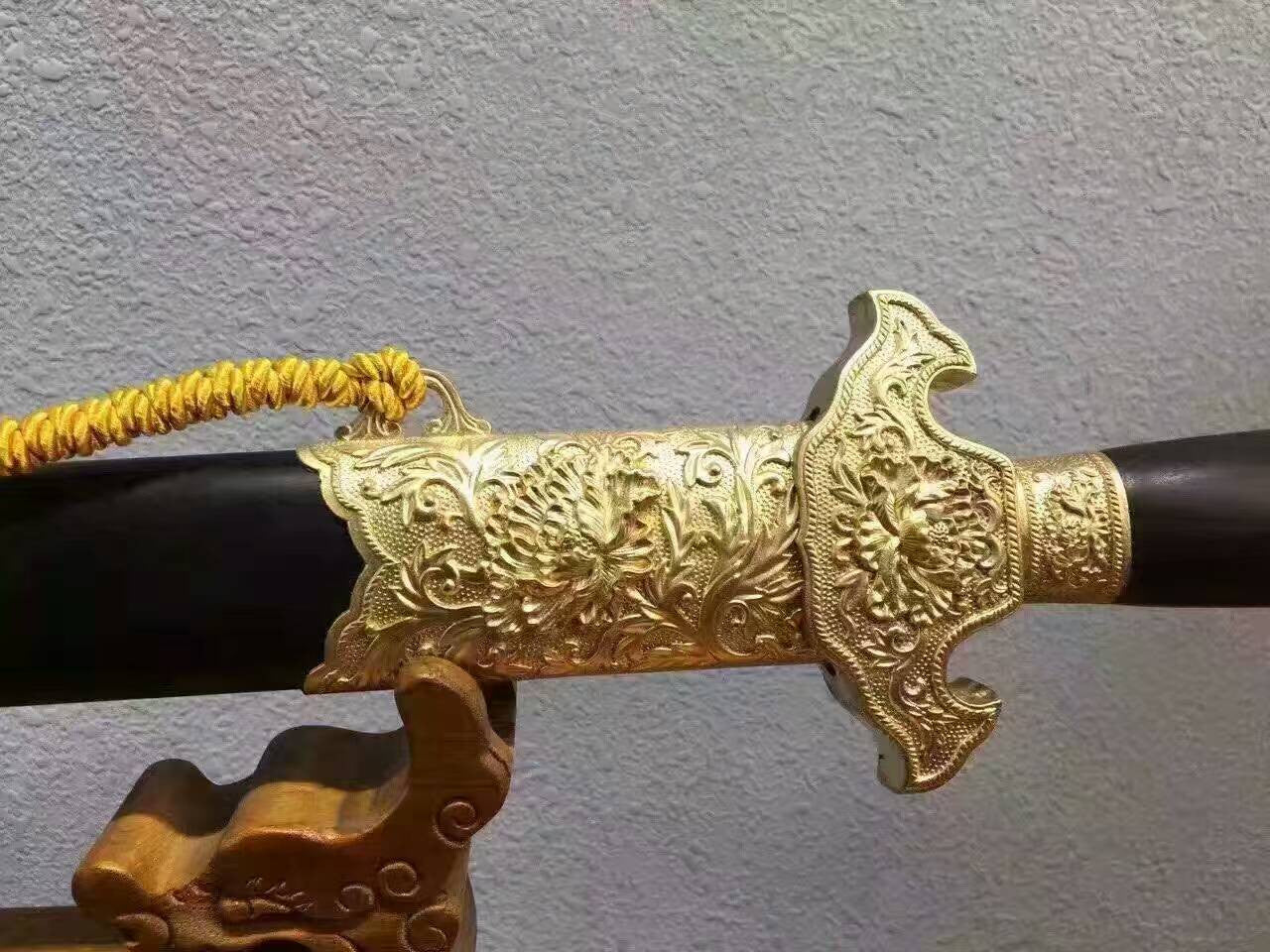 Peony chinese sword(Pattern steel blade,Ebony scabbard,Copper fitting)Full tang,Length 39" - Chinese sword shop