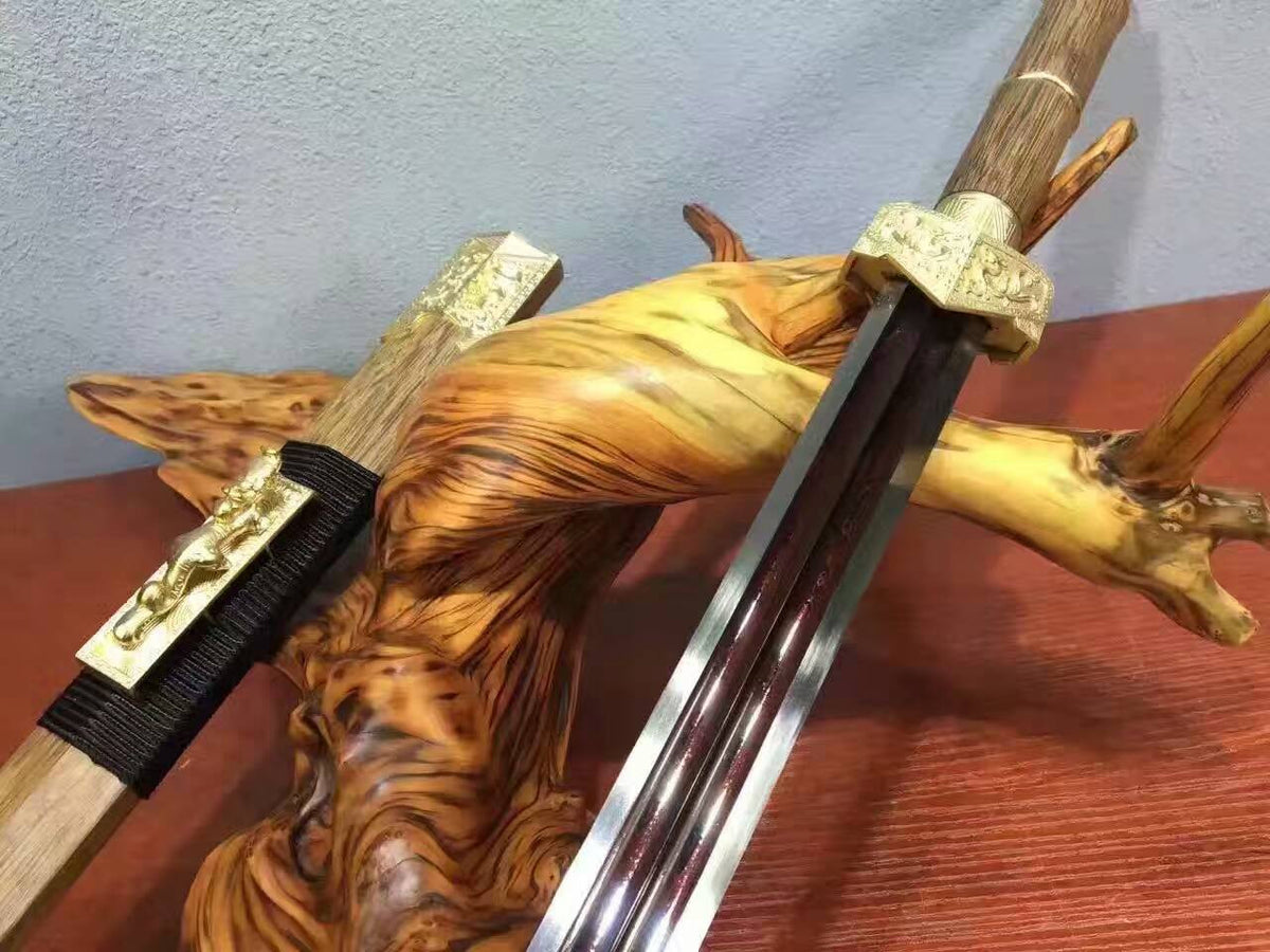 Han sword(Damascus steel red blade,Rosewood scabbard,Brass fittings)Length 42" - Chinese sword shop