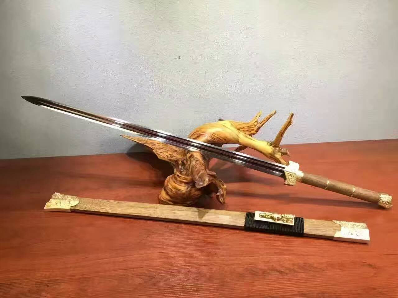 Han sword(Damascus steel red blade,Rosewood scabbard,Brass fittings)Length 42" - Chinese sword shop