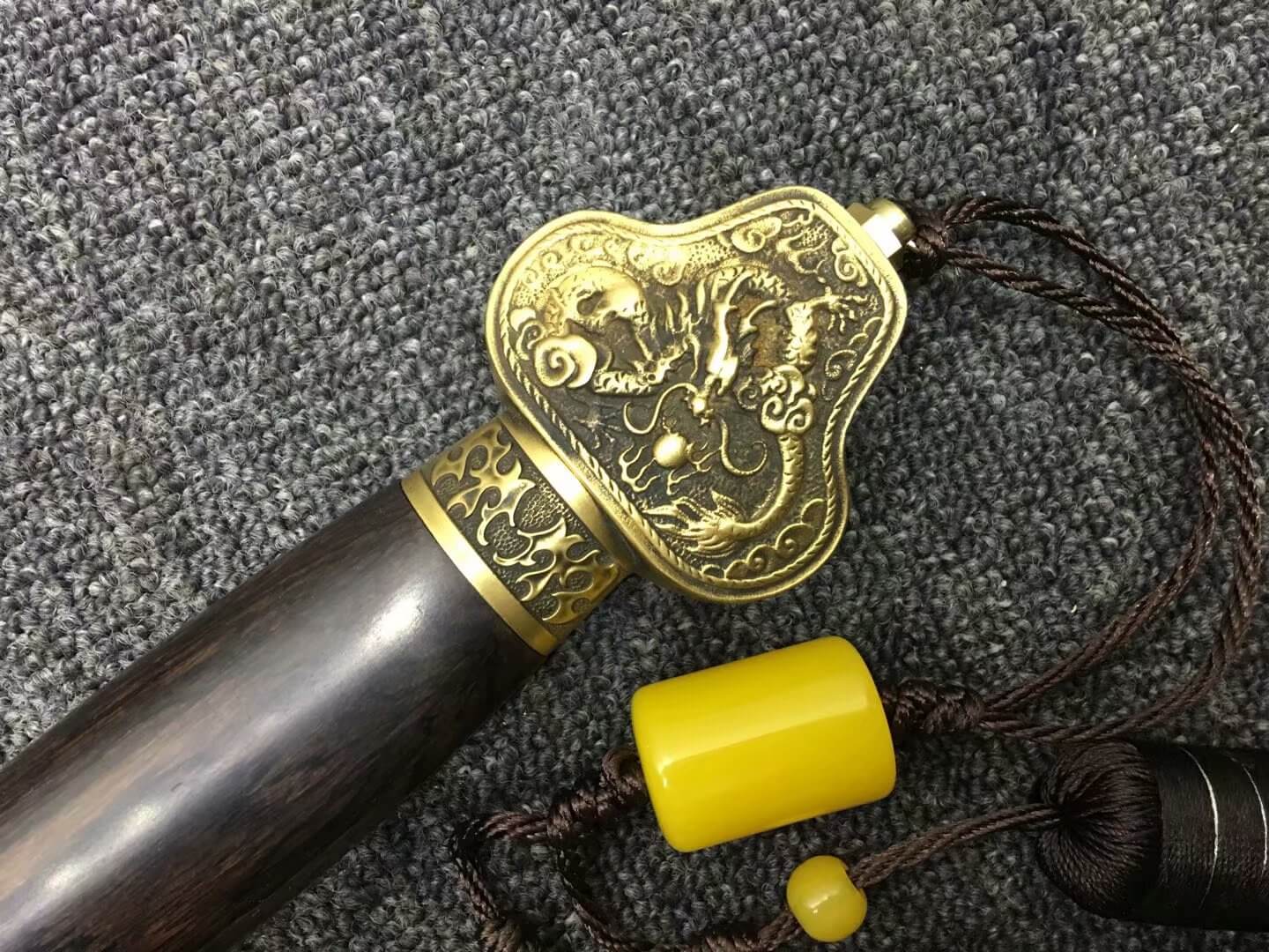 Longquan sword,Damascus steel blade,Black scabbard,Brass - Chinese sword shop