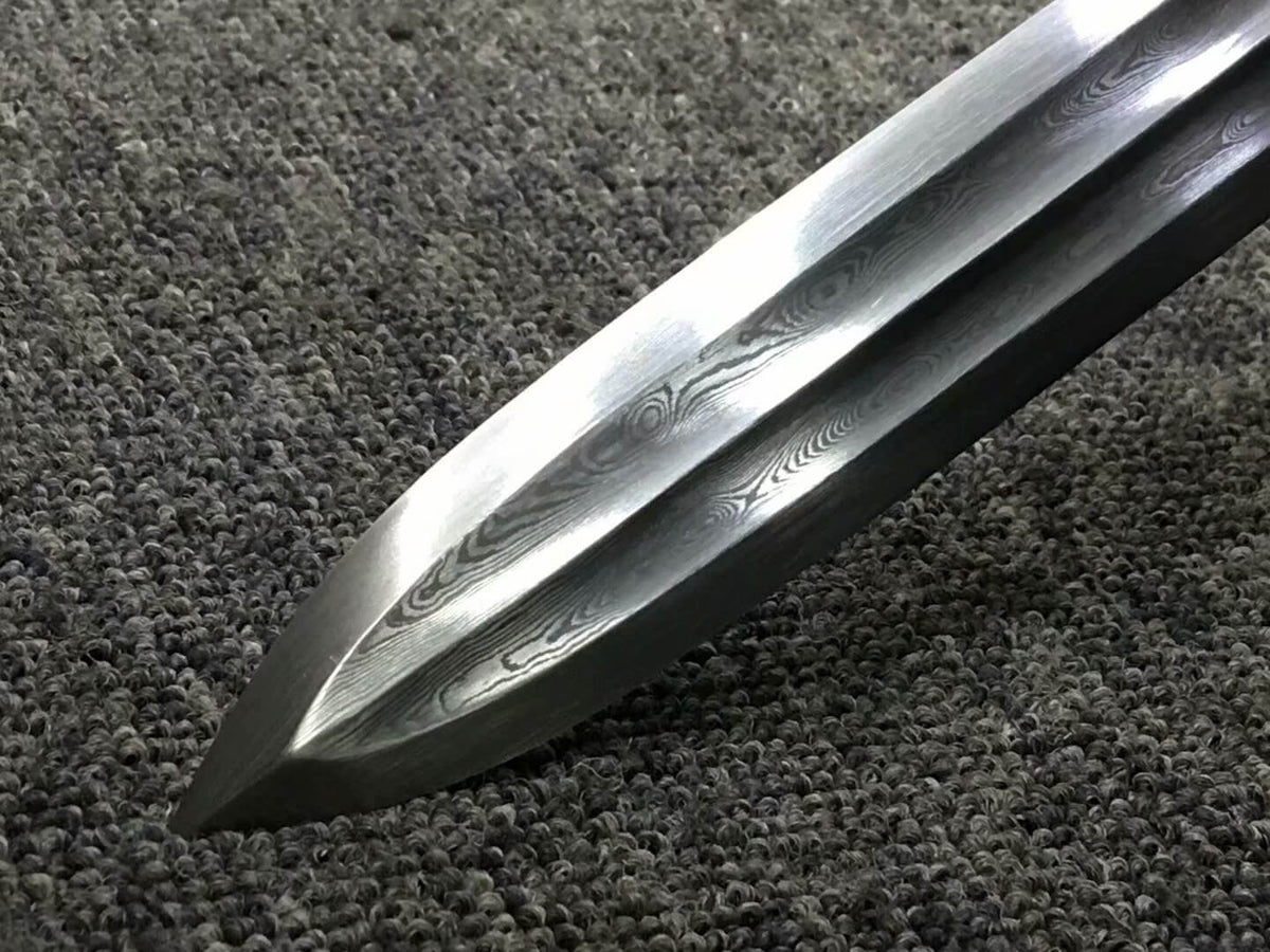 Longquan sword,Damascus steel blade,Black scabbard,Brass - Chinese sword shop