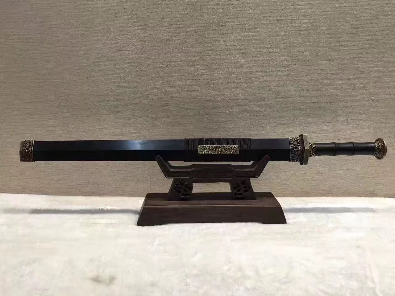 Longquan sword,High manganese steel etched blade,Black scabbard,Brass fittings - Chinese sword shop