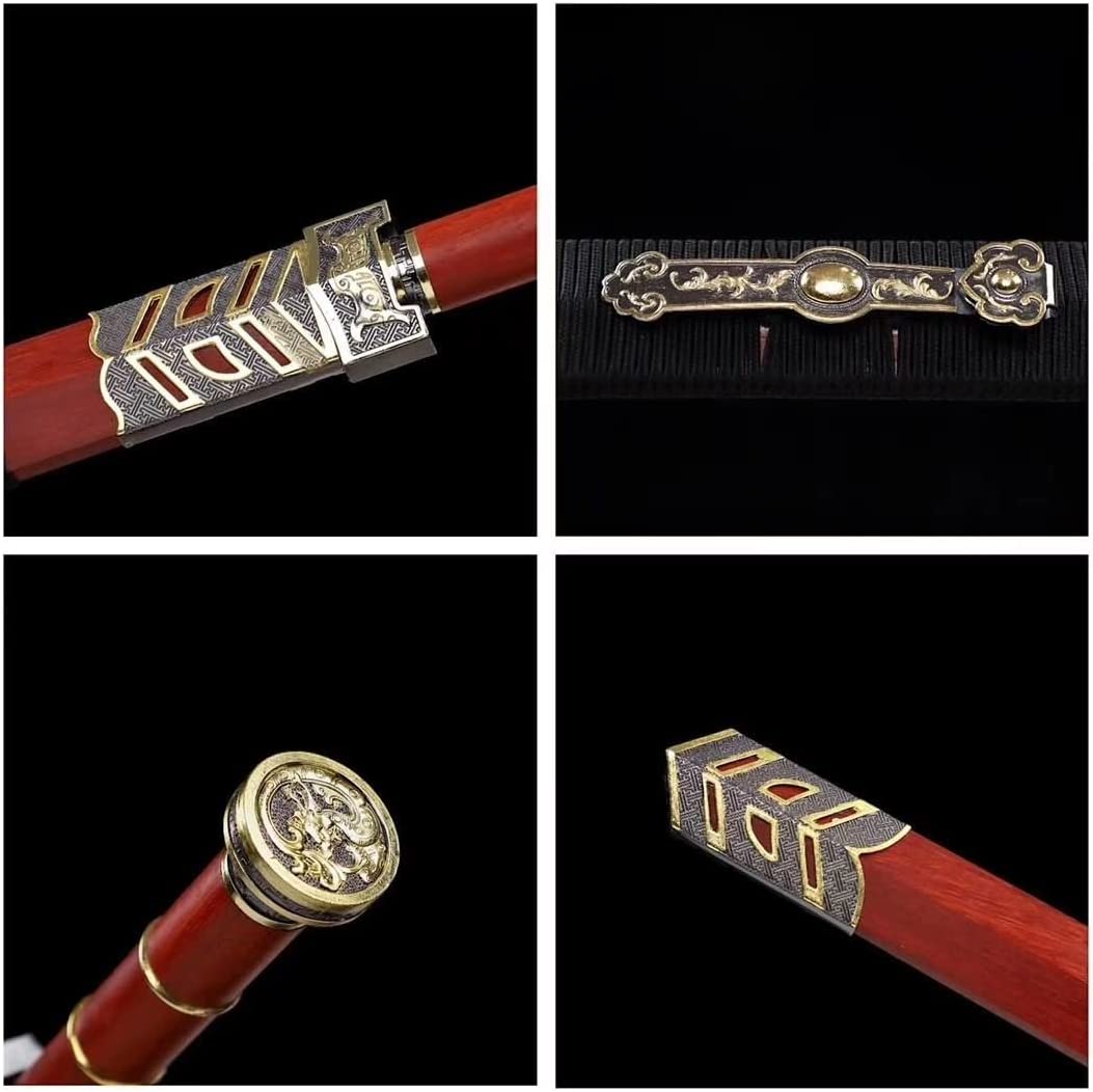 LOONGSWORD,Ruyi jian,Damascus Steel red Blade,Redwood Scabbard,Alloy Fittings