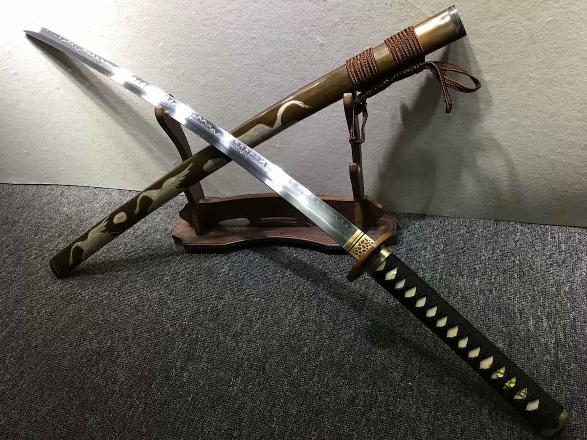 Katana,Handmade,High carbon steel burn blade,Brass,Full tang,D - Chinese sword shop