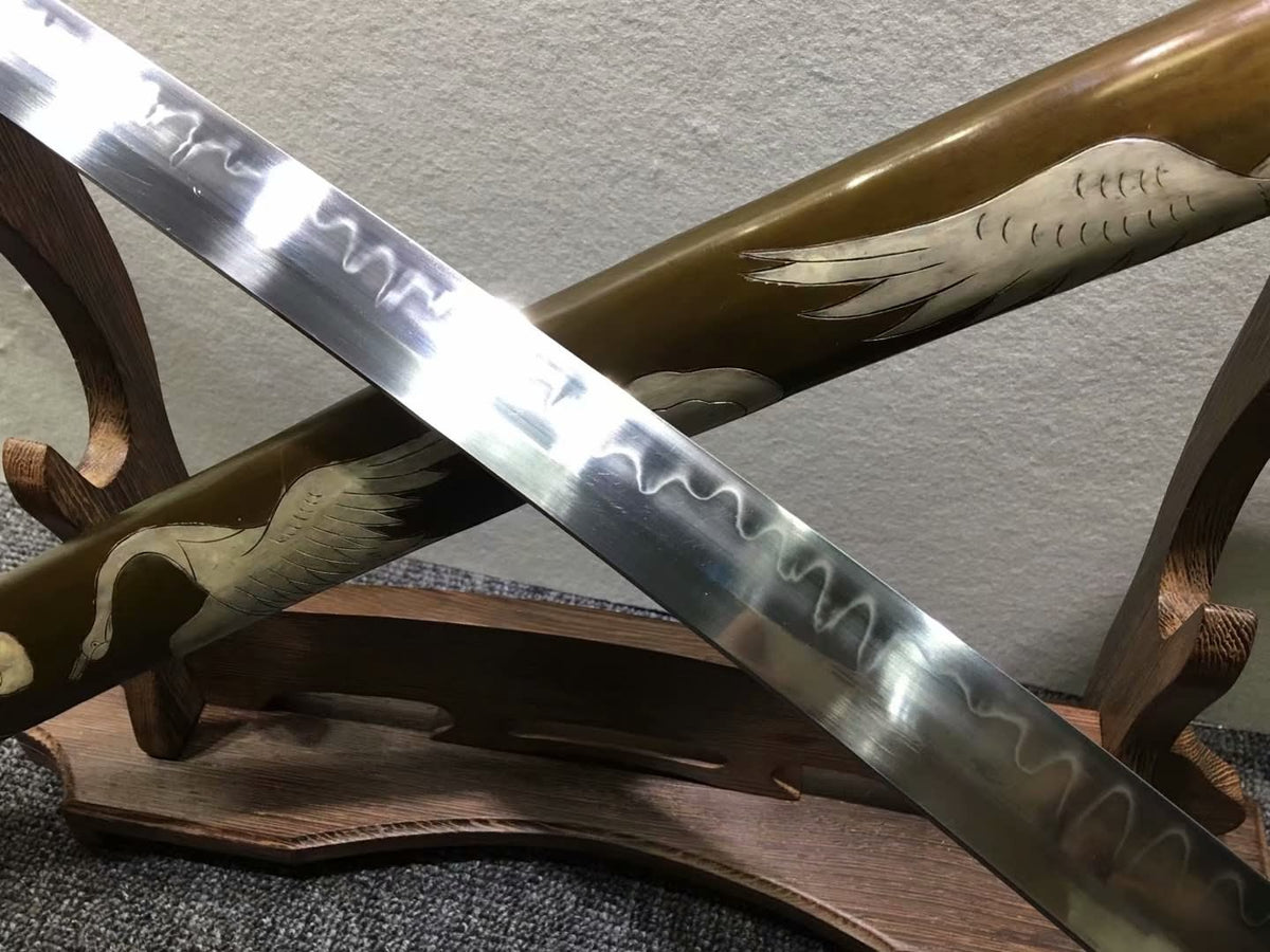 Katana,Handmade,High carbon steel burn blade,Brass,Full tang,D - Chinese sword shop