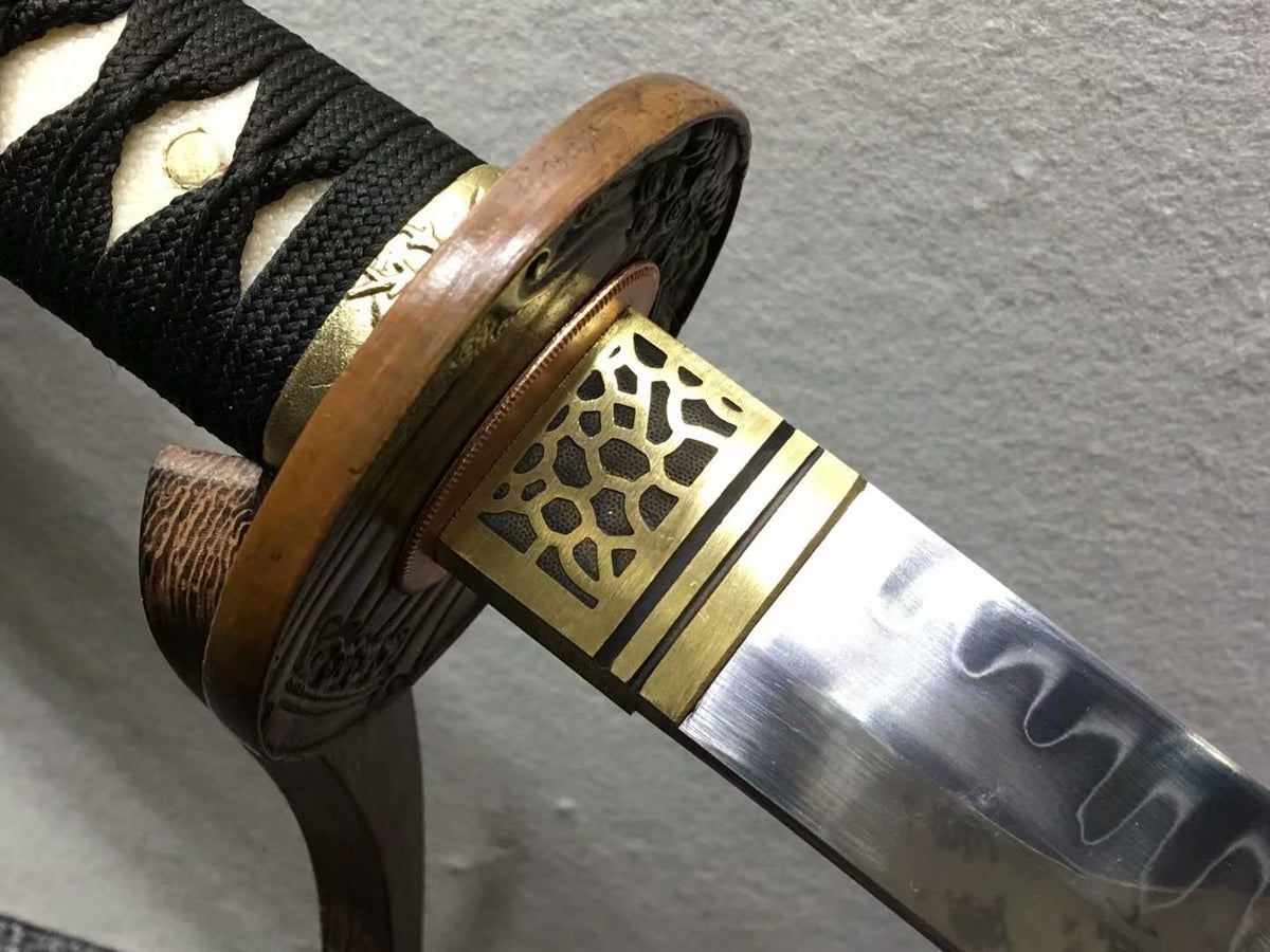 Katana,Handmade,High carbon steel burn blade,Brass,Full tang,D - Chinese sword shop