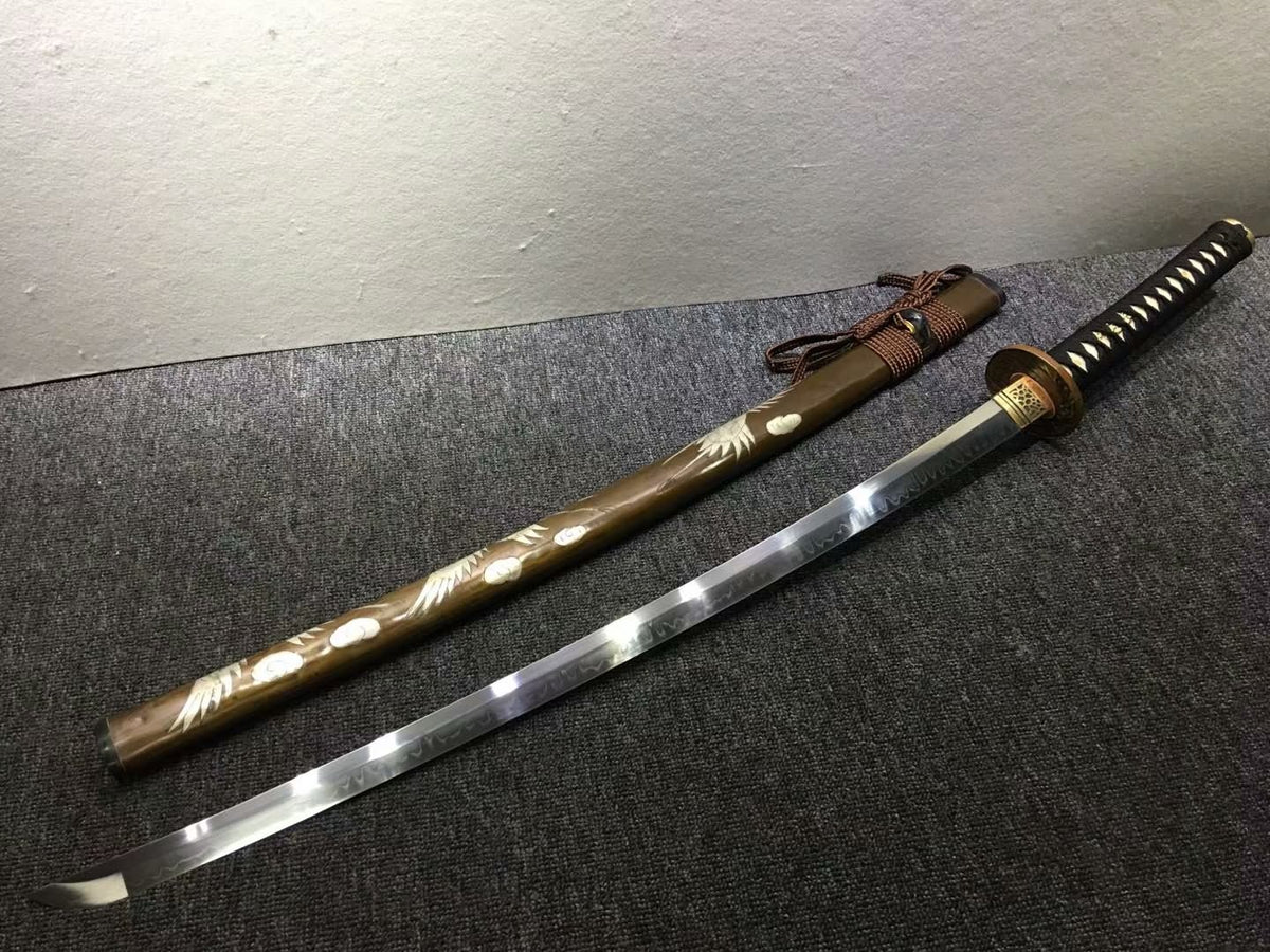 Katana,Handmade,High carbon steel burn blade,Brass,Full tang,D - Chinese sword shop