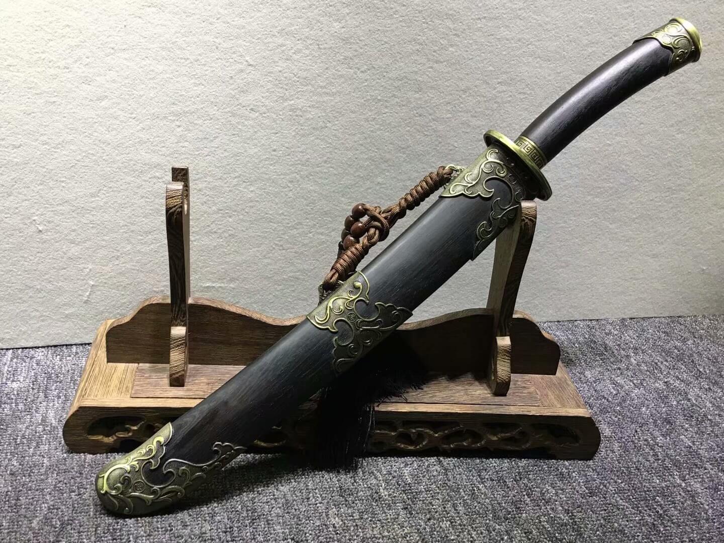 Small qing dao,Hand Forged,High carbon steel burn blade,Black wood,Alloy - Chinese sword shop