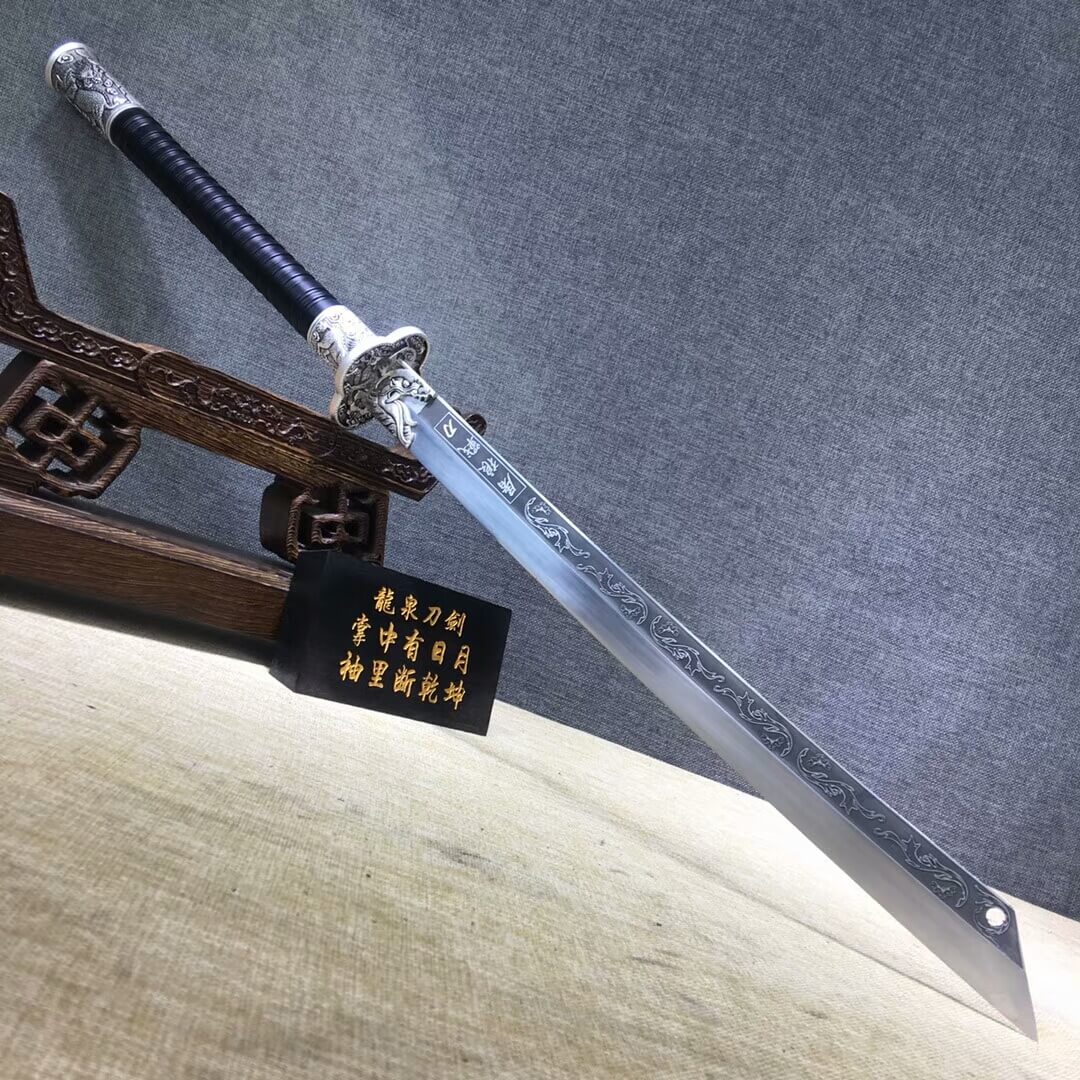 Kangxi baodao,High carbon steel etch blade,Alloy fittings,Black scabbard - Chinese sword shop