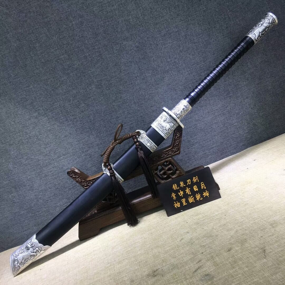 Kangxi baodao,High carbon steel etch blade,Alloy fittings,Black scabbard - Chinese sword shop