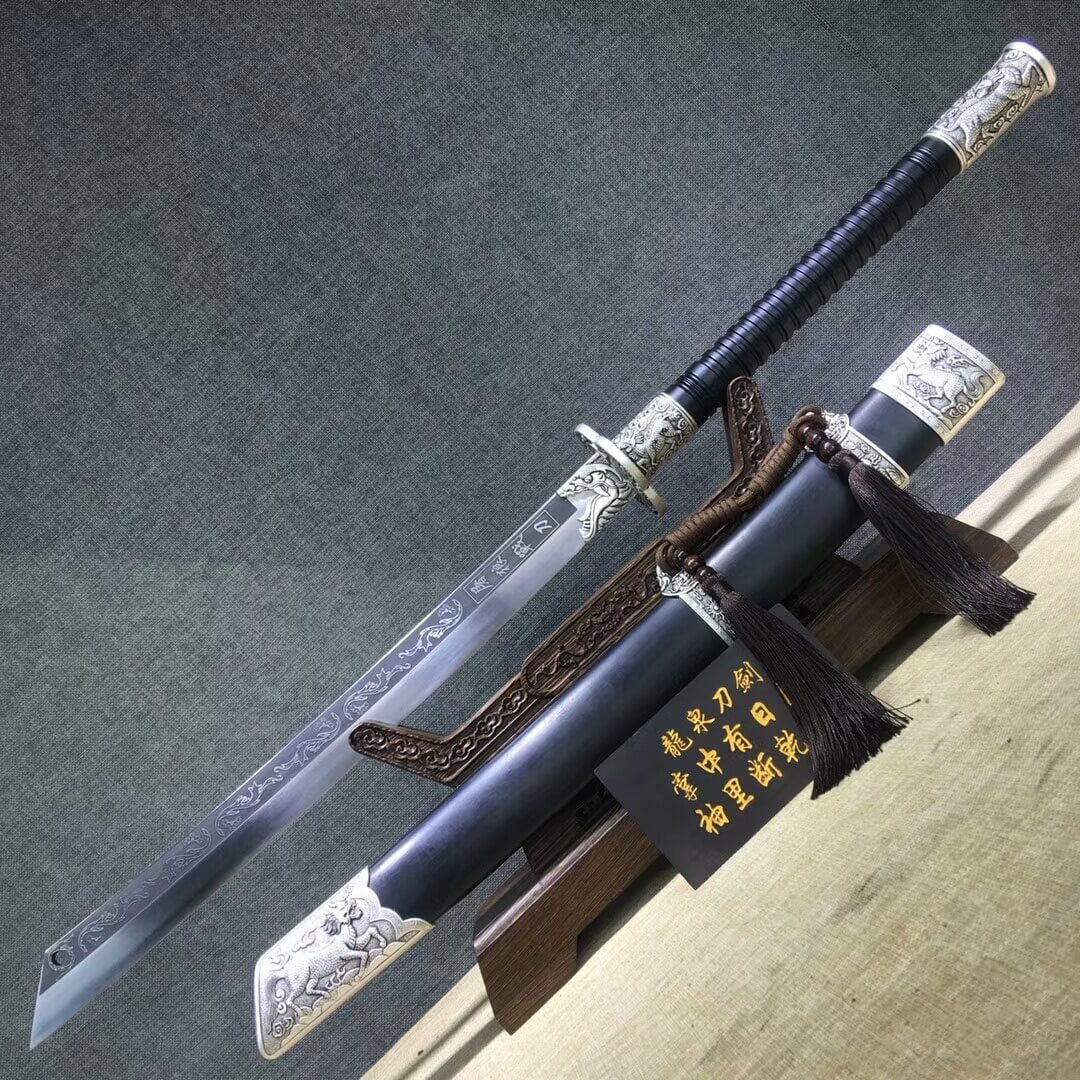 Kangxi baodao,High carbon steel etch blade,Alloy fittings,Black scabbard - Chinese sword shop
