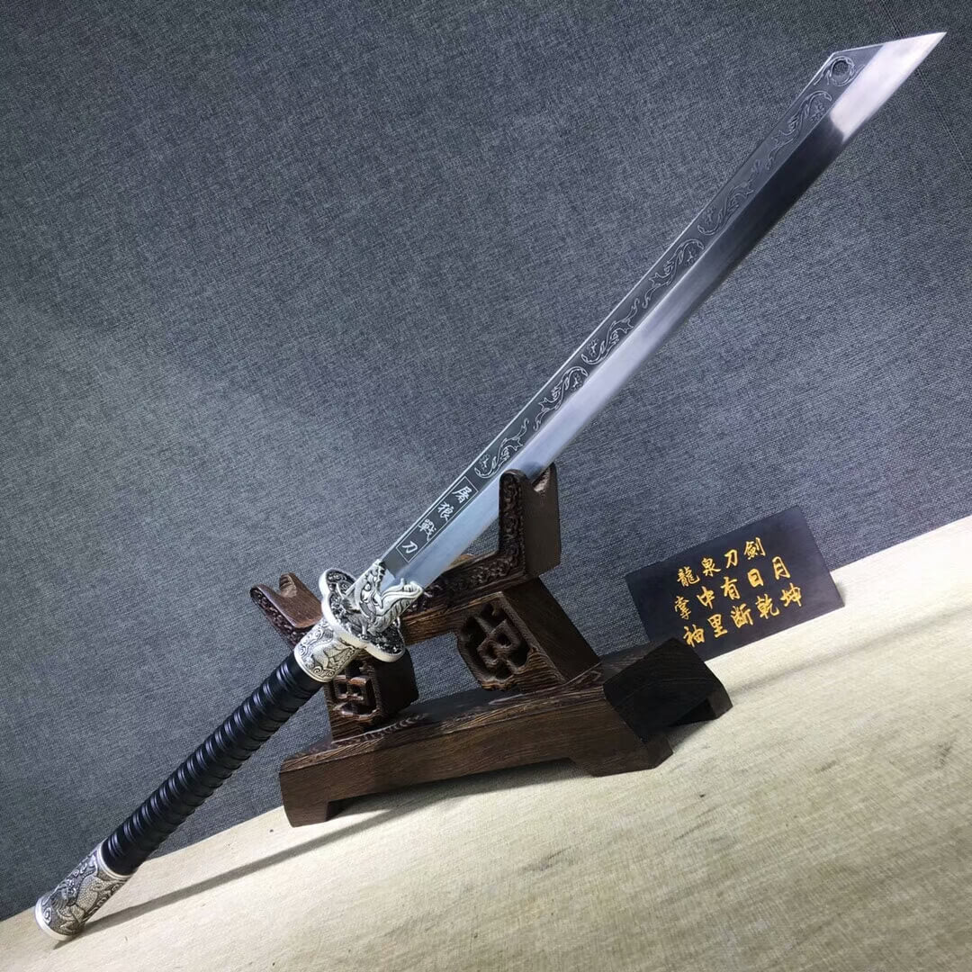 Kangxi baodao,High carbon steel etch blade,Alloy fittings,Black scabbard - Chinese sword shop