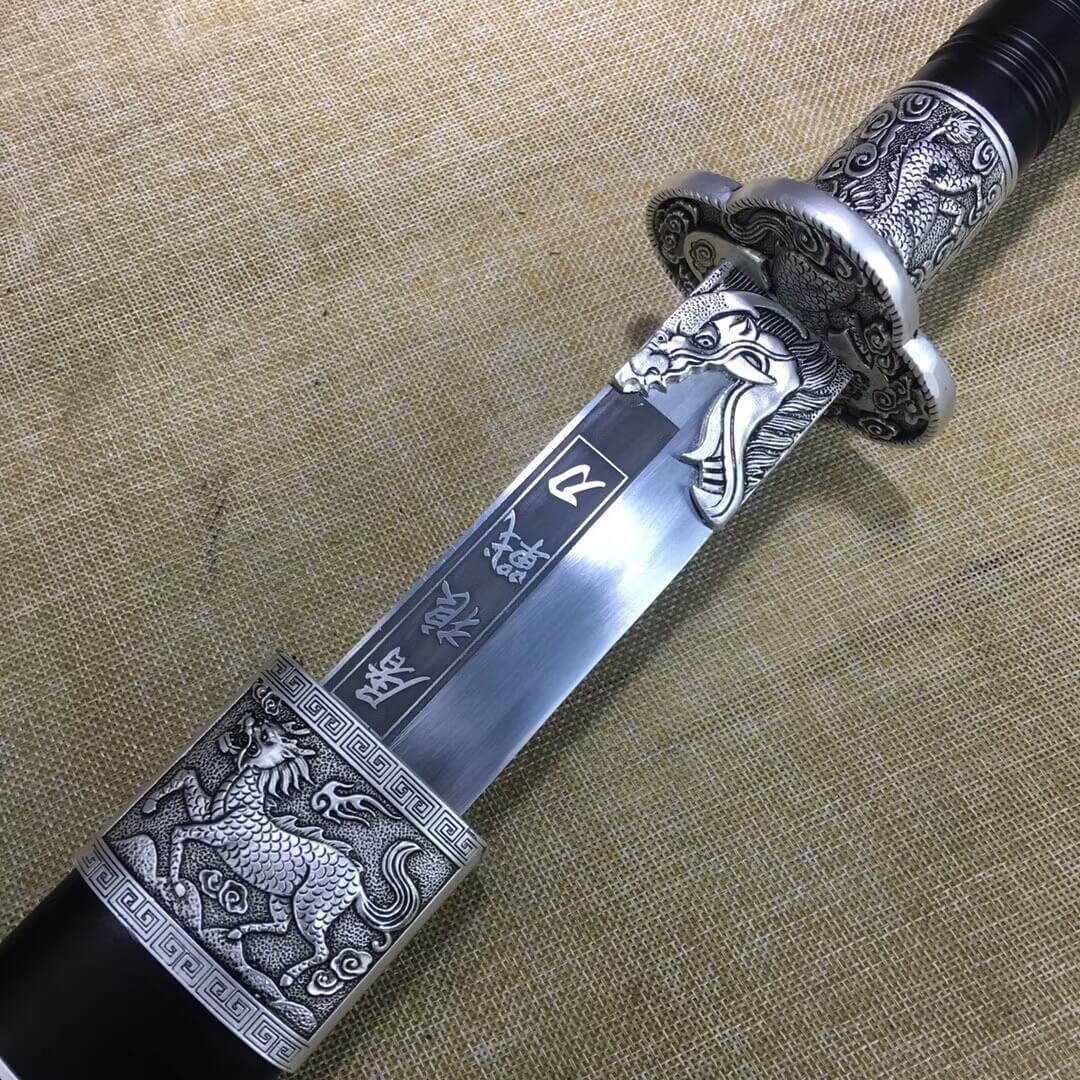 Kangxi baodao,High carbon steel etch blade,Alloy fittings,Black scabbard - Chinese sword shop
