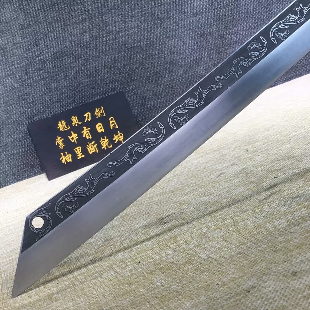 Kangxi baodao,High carbon steel etch blade,Alloy fittings,Black scabbard - Chinese sword shop