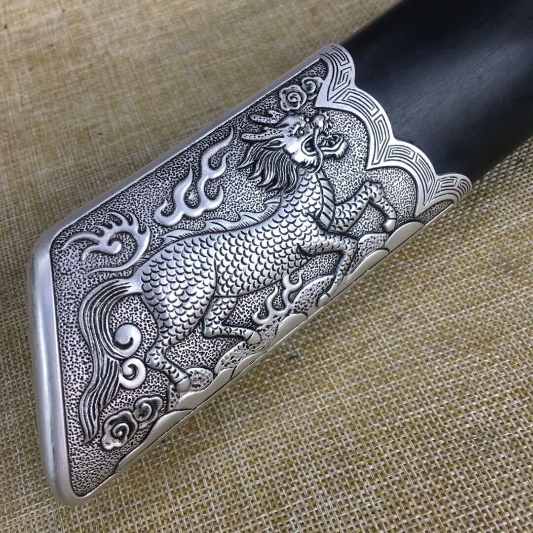 Kangxi baodao,High carbon steel etch blade,Alloy fittings,Black scabbard - Chinese sword shop