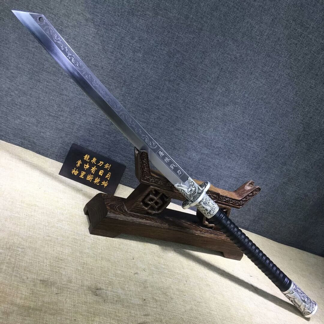 Kangxi baodao,High carbon steel etch blade,Alloy fittings,Black scabbard - Chinese sword shop