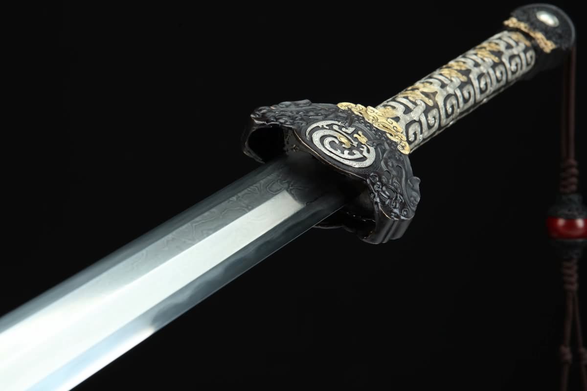 Real Luna Sword(Forged Damascus Steel Blade,Skin Scabbard,Brass Fittings) Chinese Sword Antique Gift