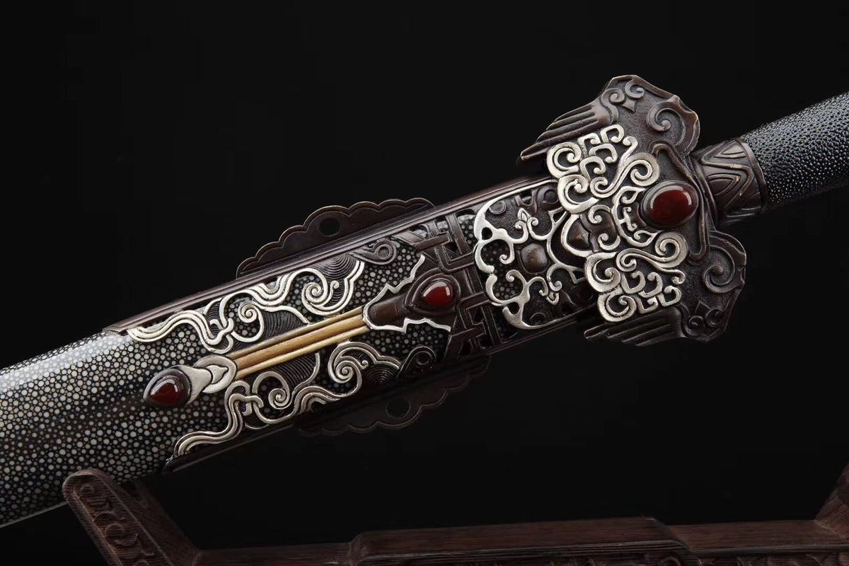 Myth sword,Handmade Damascus steel blade,Skin scabbard,Brass fittings - Chinese sword shop
